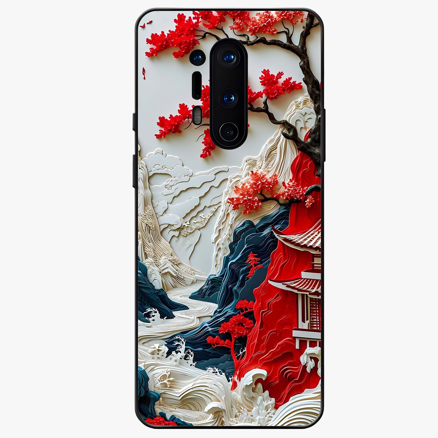 Whispers Of Sakura Waves Glass Case showing flat back view with cherry blossom wave artwork and glossy glass finish.