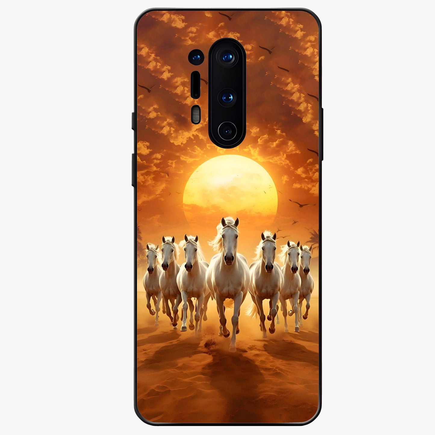 Wild Sunset Majesty Glass Case showing flat back view with majestic sunset landscape artwork and glossy glass finish.