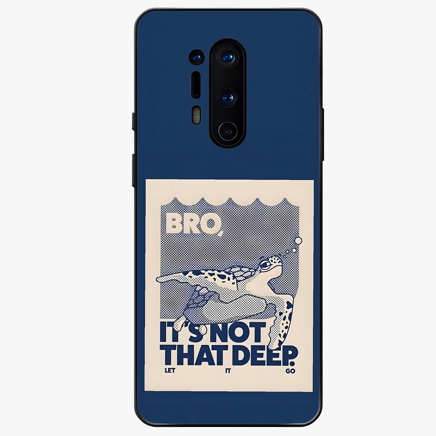 Worry Less Swim Glass Case showing flat back view with playful motivational artwork and glossy glass finish.