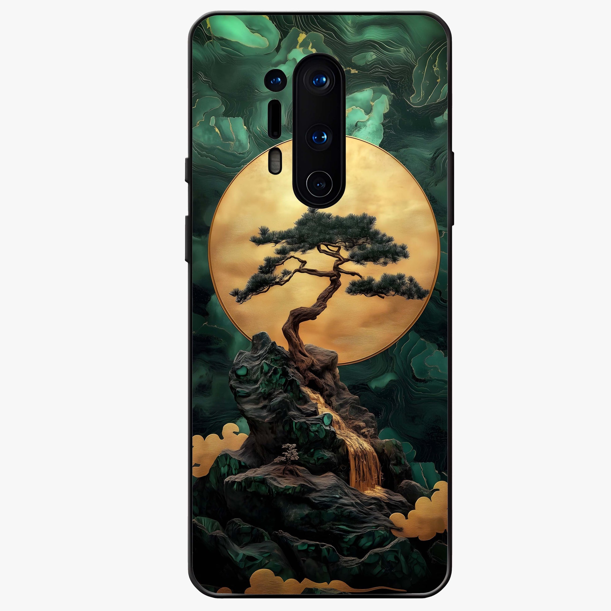 Zen Moon Rise Glass Case showing flat back view with calm moonrise artwork and glossy glass finish.