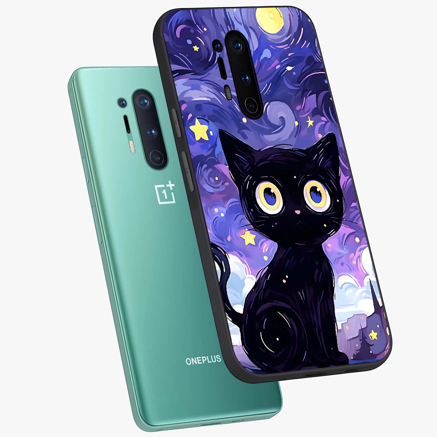 Abstract Cat Art Glass Case displayed in angled mockup highlighting modern abstract cat artwork and sleek glass surface.
