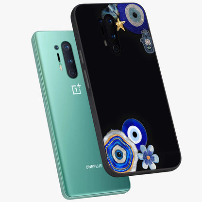 Aesthetic Blue Evil Eye Glass Case displayed in angled mockup highlighting blue evil eye symbol and spiritual aesthetic design.