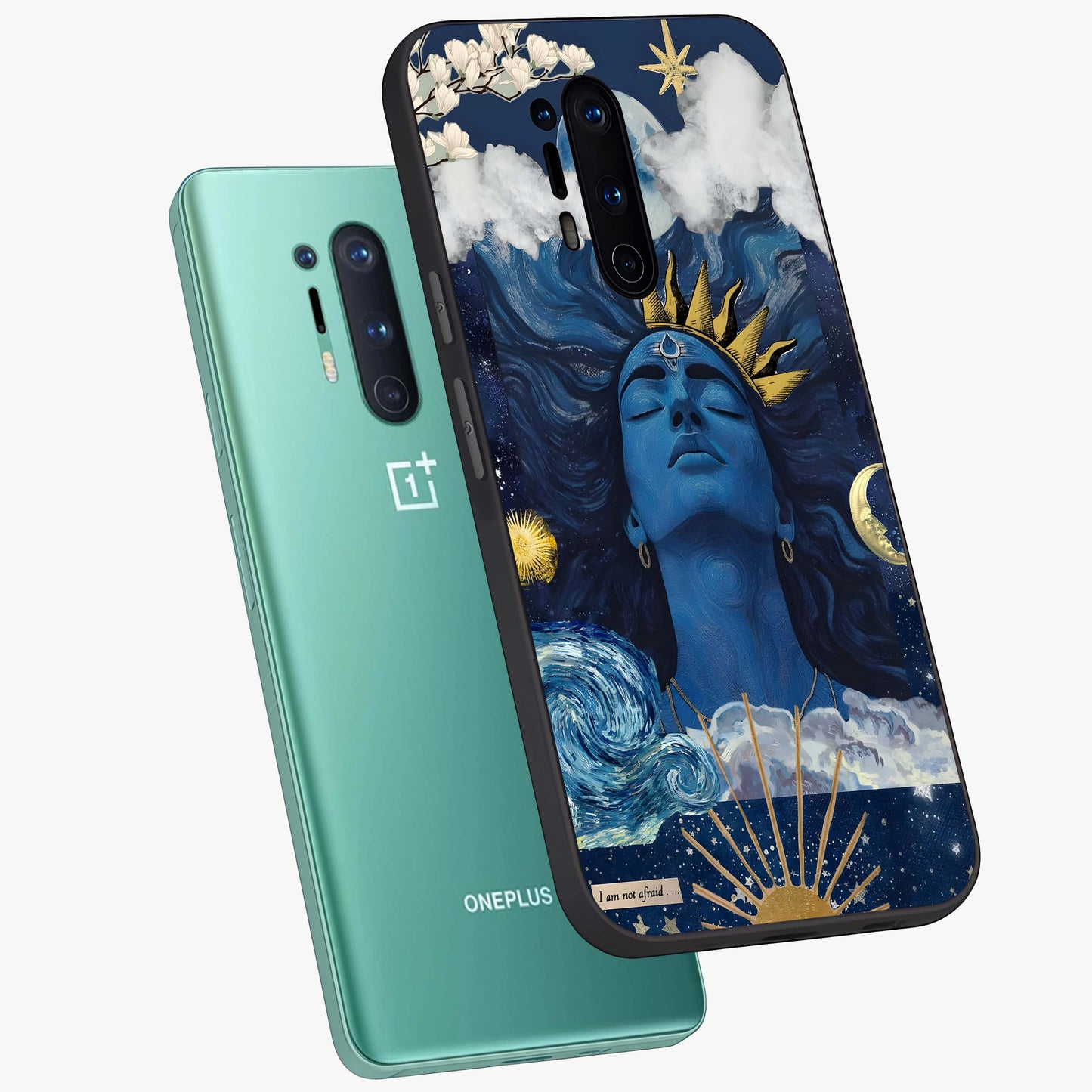 Aesthetic Lord Shiva Glass Case displayed in angled mockup highlighting spiritual Shiva illustration and sacred aesthetic design.