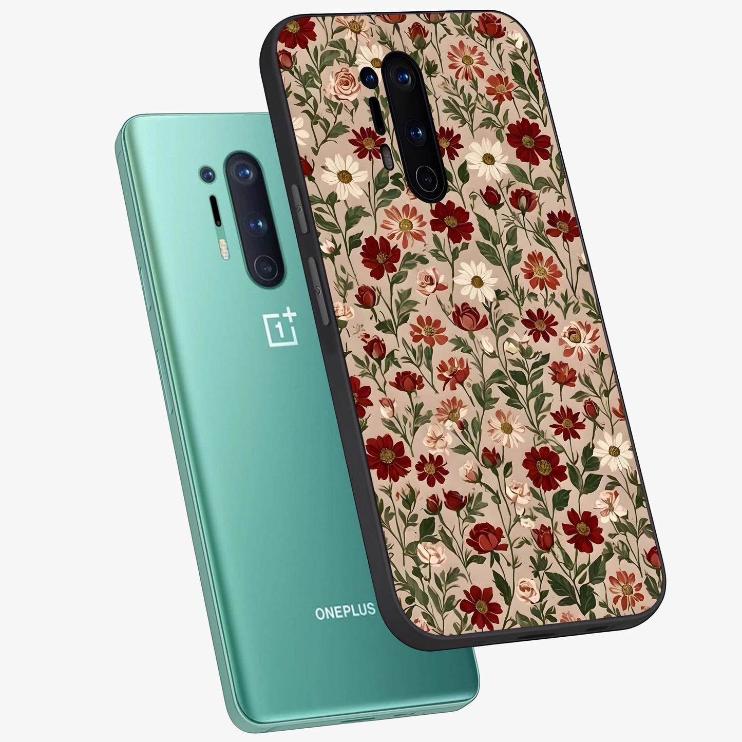 Biege Flower With Leaf Glass Case displayed in angled mockup highlighting minimal floral leaf design and elegant aesthetic.