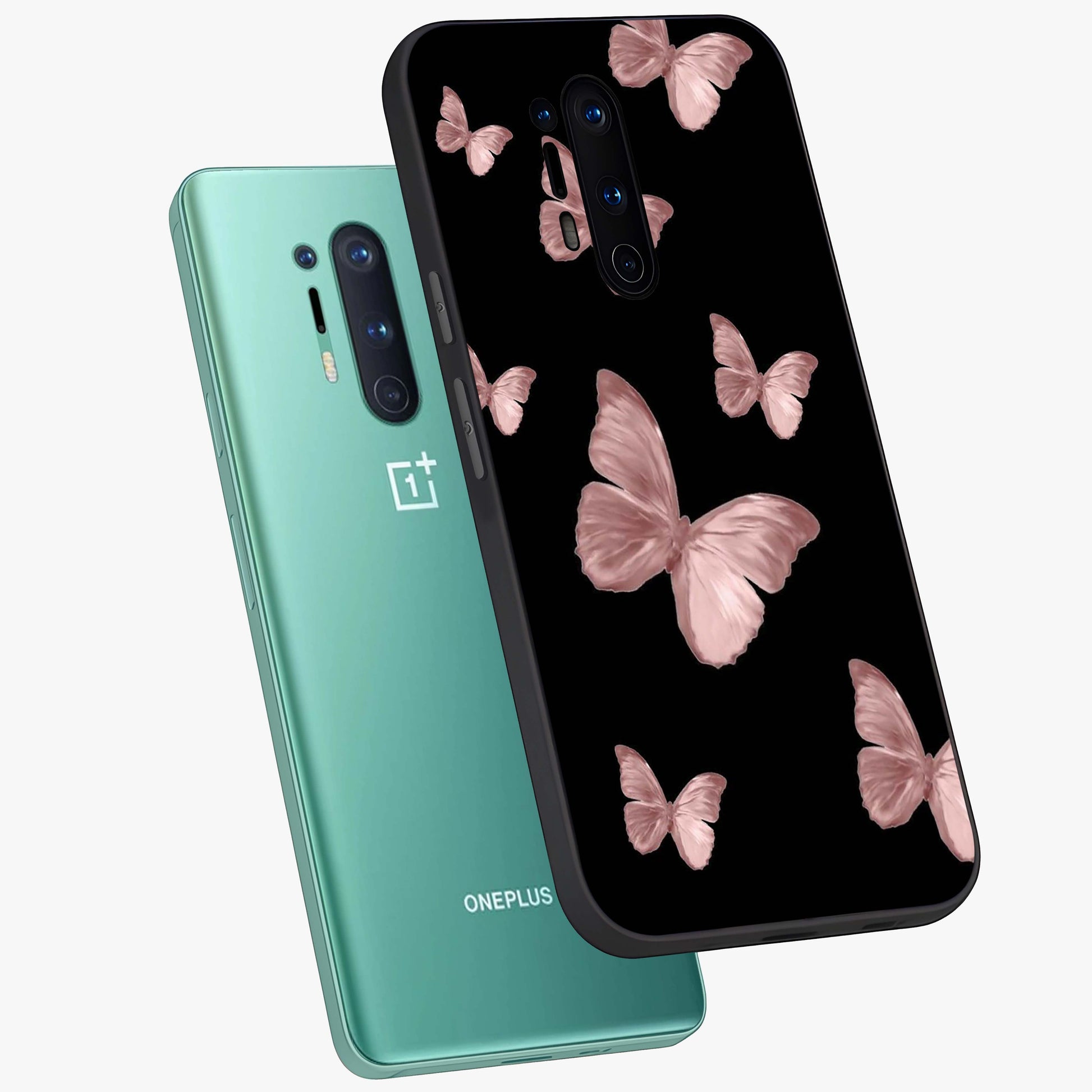 Butterfly Pattern Glass Case displayed in angled mockup highlighting delicate butterfly design and aesthetic pattern style.
