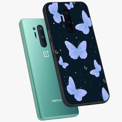 Butterfly With Stars Pattern Glass Case displayed in angled mockup highlighting dreamy butterfly and star design with aesthetic theme.