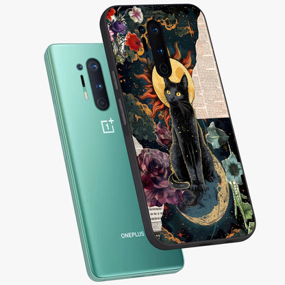 Celestial Black Cat Glass Case displayed in angled mockup highlighting cosmic black cat design with celestial aesthetic.