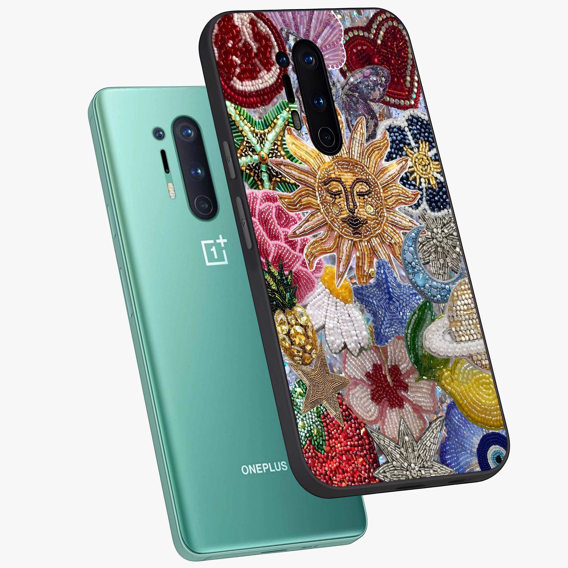 Celestial Floral and Playful Glass Case displayed in angled mockup highlighting playful floral design with dreamy celestial elements.