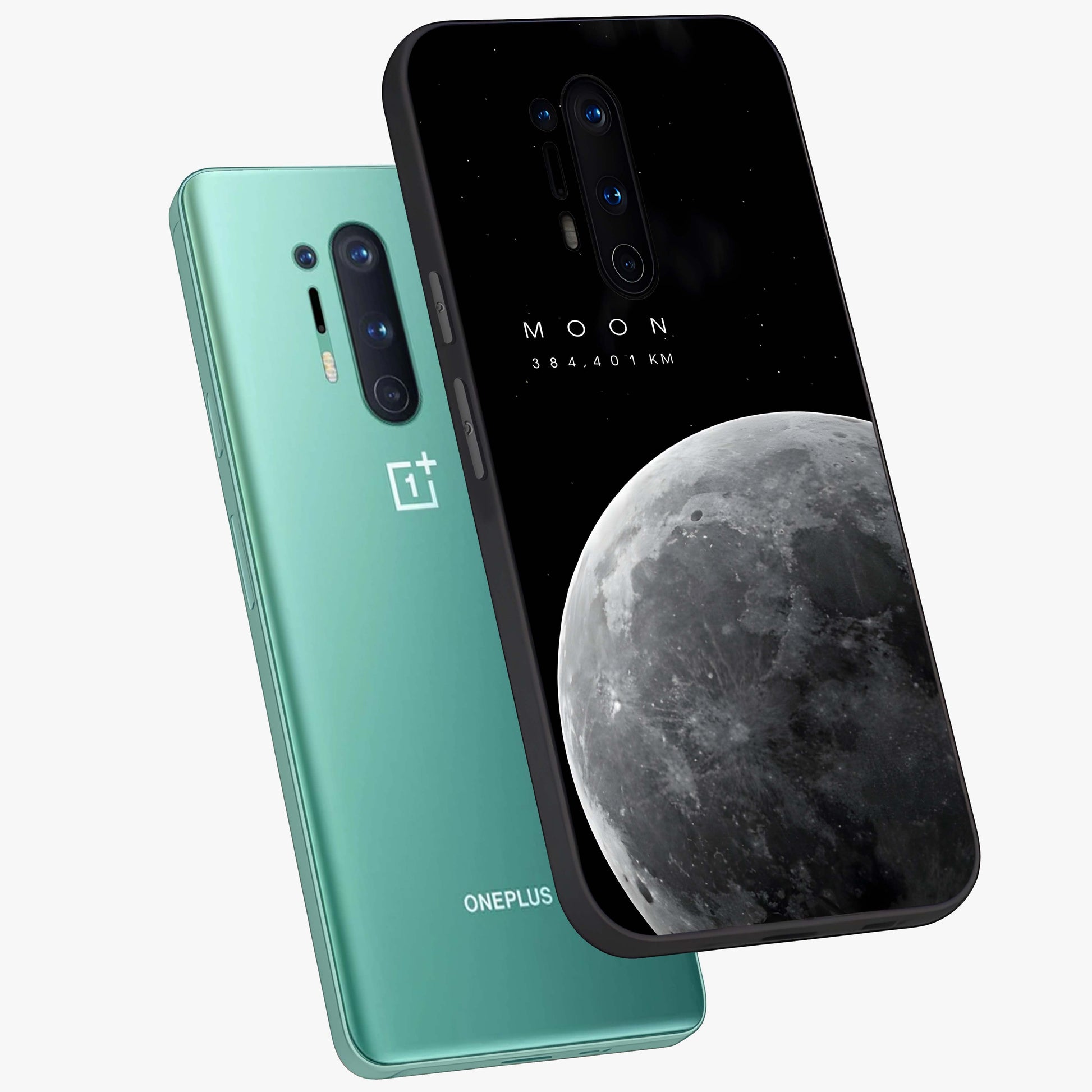 Cosmic Moon Glow Glass Case displayed in angled mockup highlighting celestial moon design with cosmic aesthetic theme.