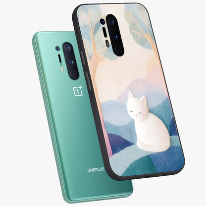Cotton Dream Cat Glass Case displayed in angled mockup highlighting cute feline illustration with pastel aesthetic style.