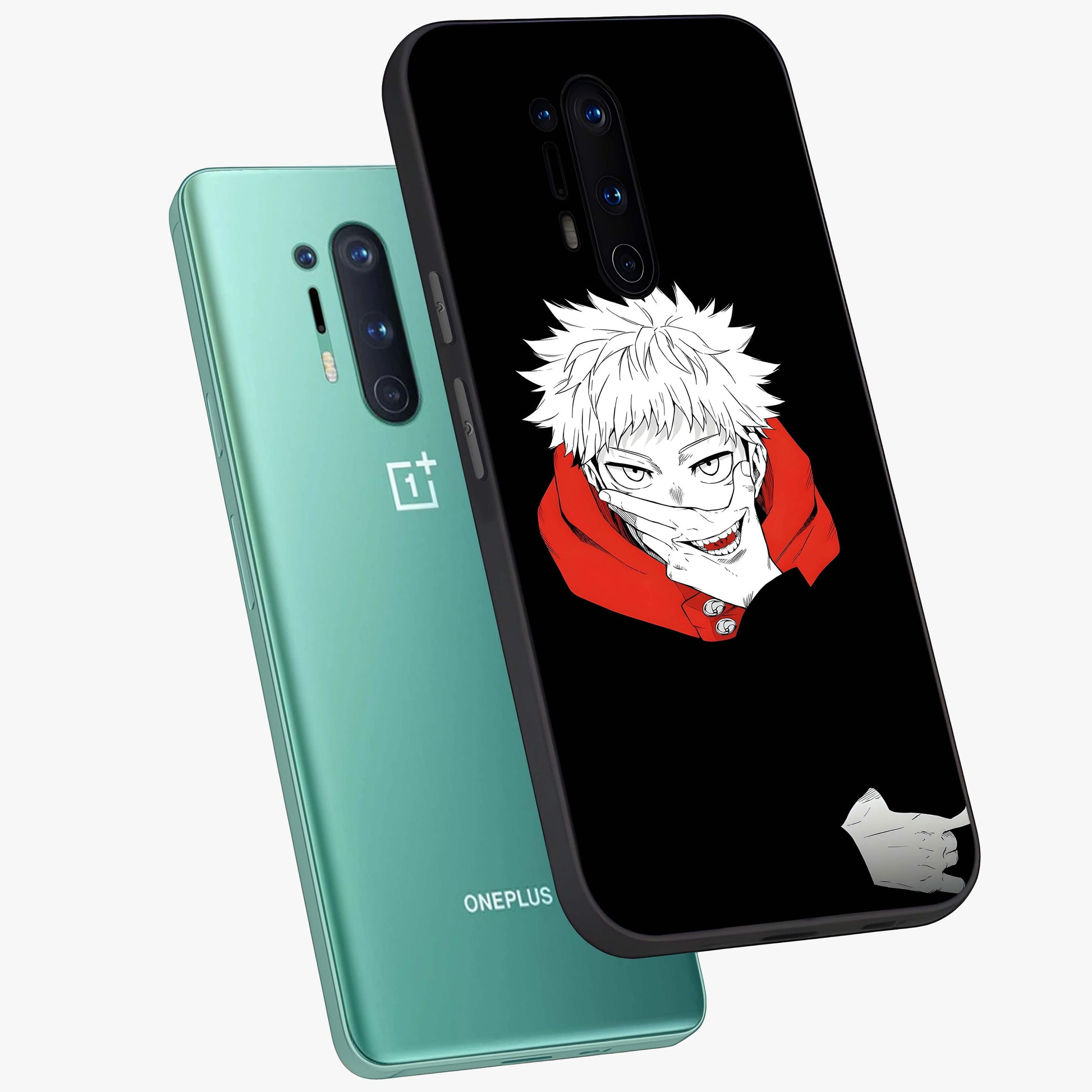 Crimson Chaos Smile Glass Case displayed in angled mockup highlighting edgy crimson smile design with graphic aesthetic.