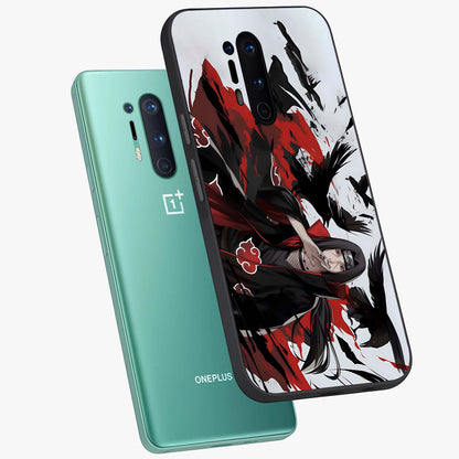 Crimson Crow Illusion Glass Case displayed in angled mockup highlighting mysterious crow graphic with dark aesthetic style.