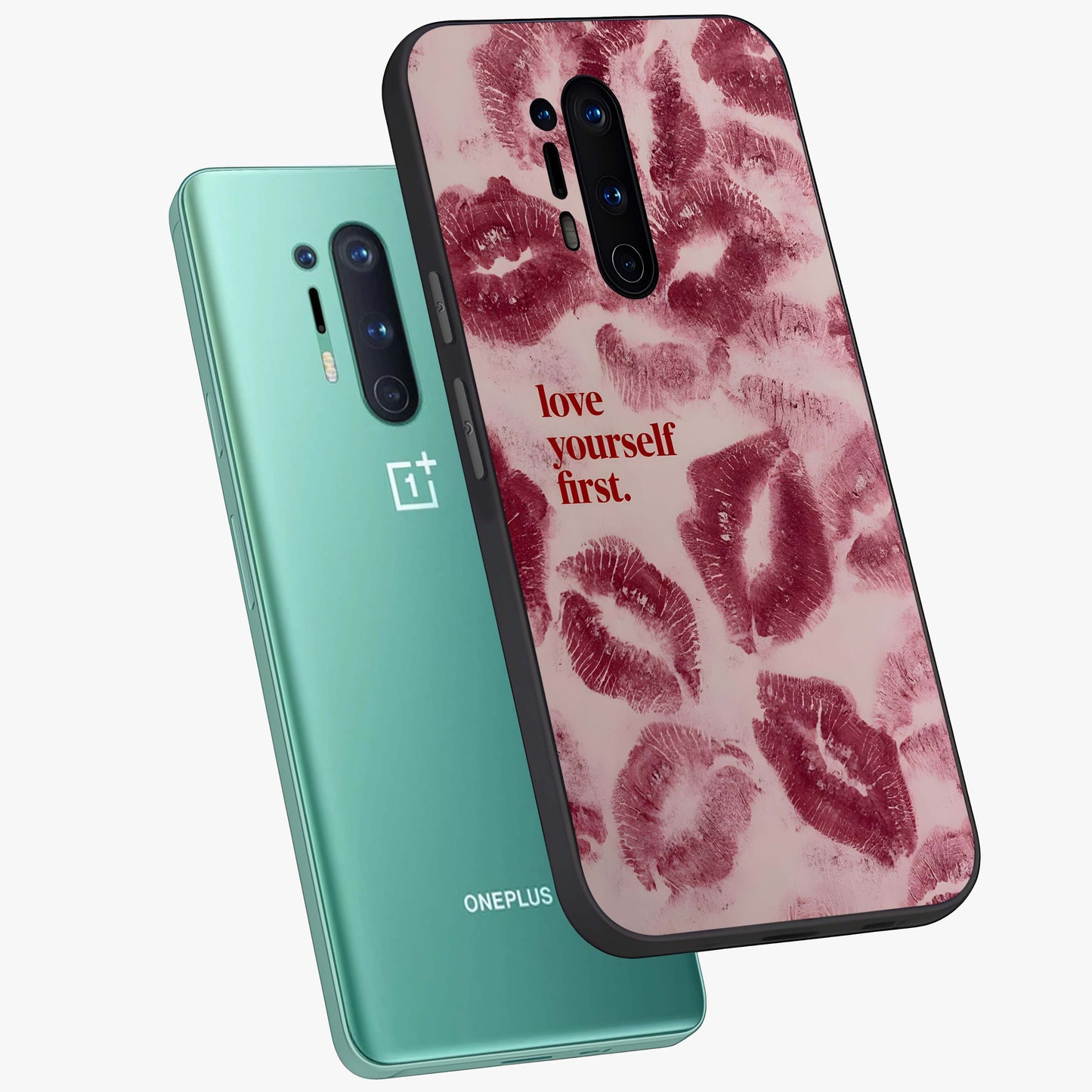 Crimson Kiss Love Glass Case displayed in angled mockup highlighting bold love inspired design with modern aesthetic style.