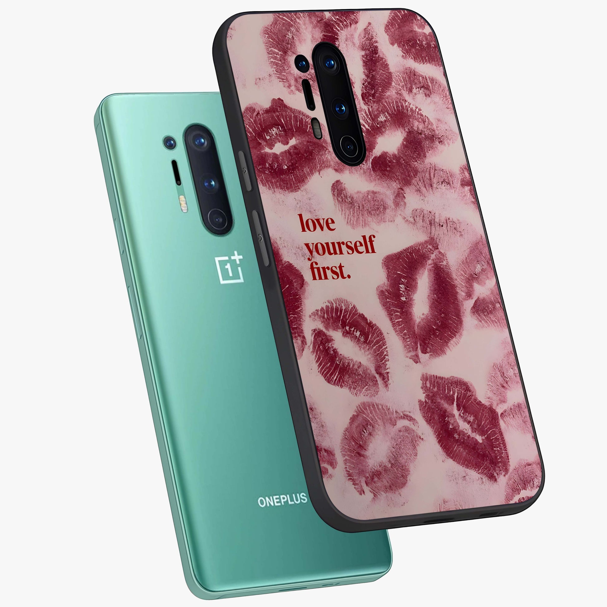 Crimson Kiss Love Glass Case displayed in angled mockup highlighting bold love inspired design with modern aesthetic style.