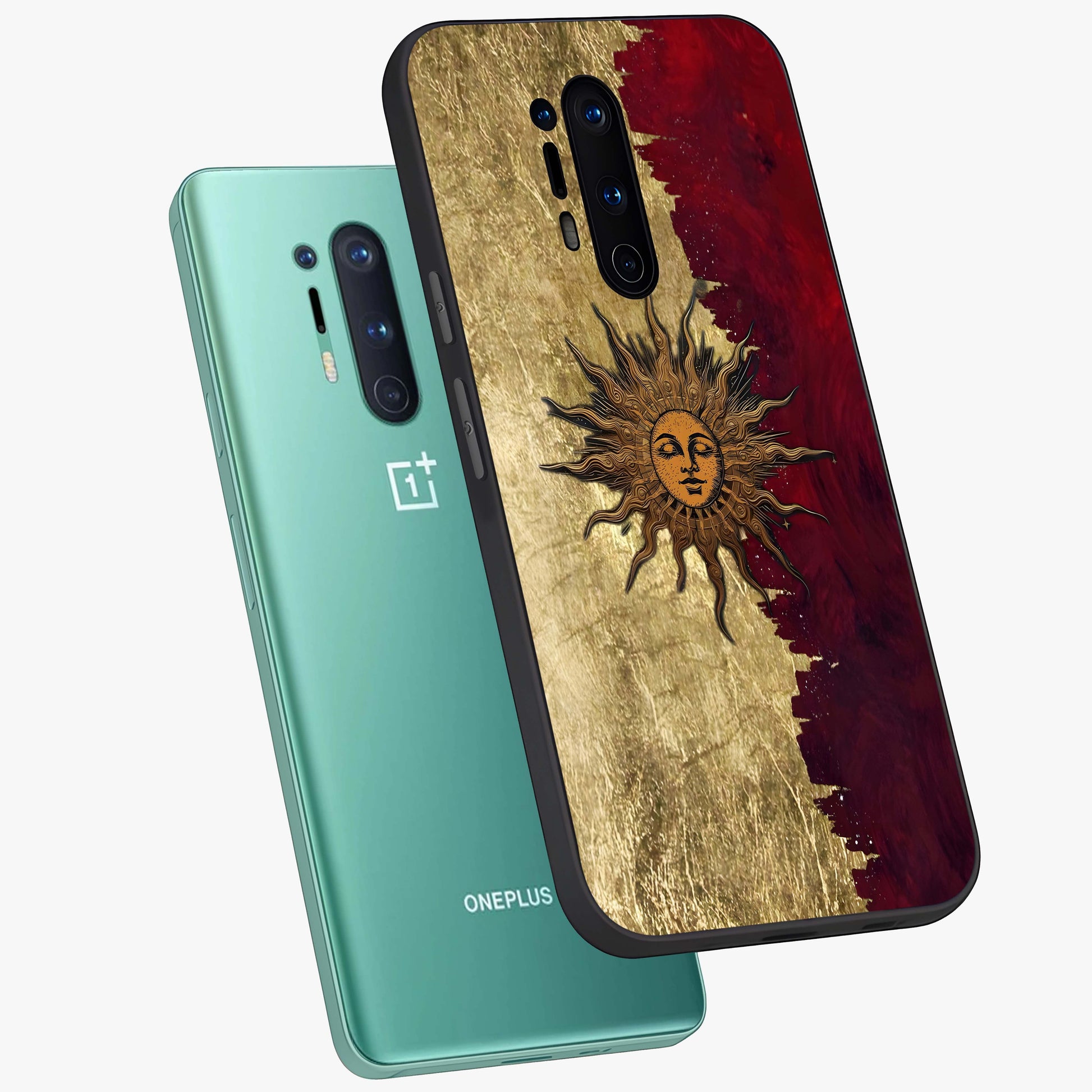 Crimson Sun Majesty Glass Case displayed in angled mockup highlighting majestic crimson sun design with bold aesthetic style.