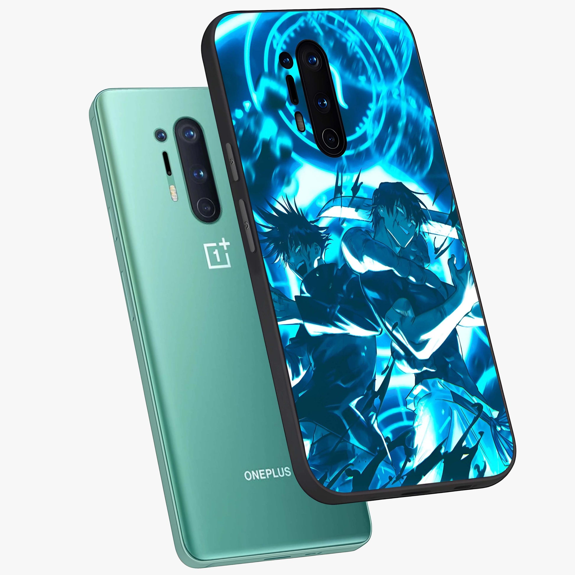 Cursed Energy Clash Glass Case displayed in angled mockup highlighting powerful battle inspired graphic with anime style aesthetic.