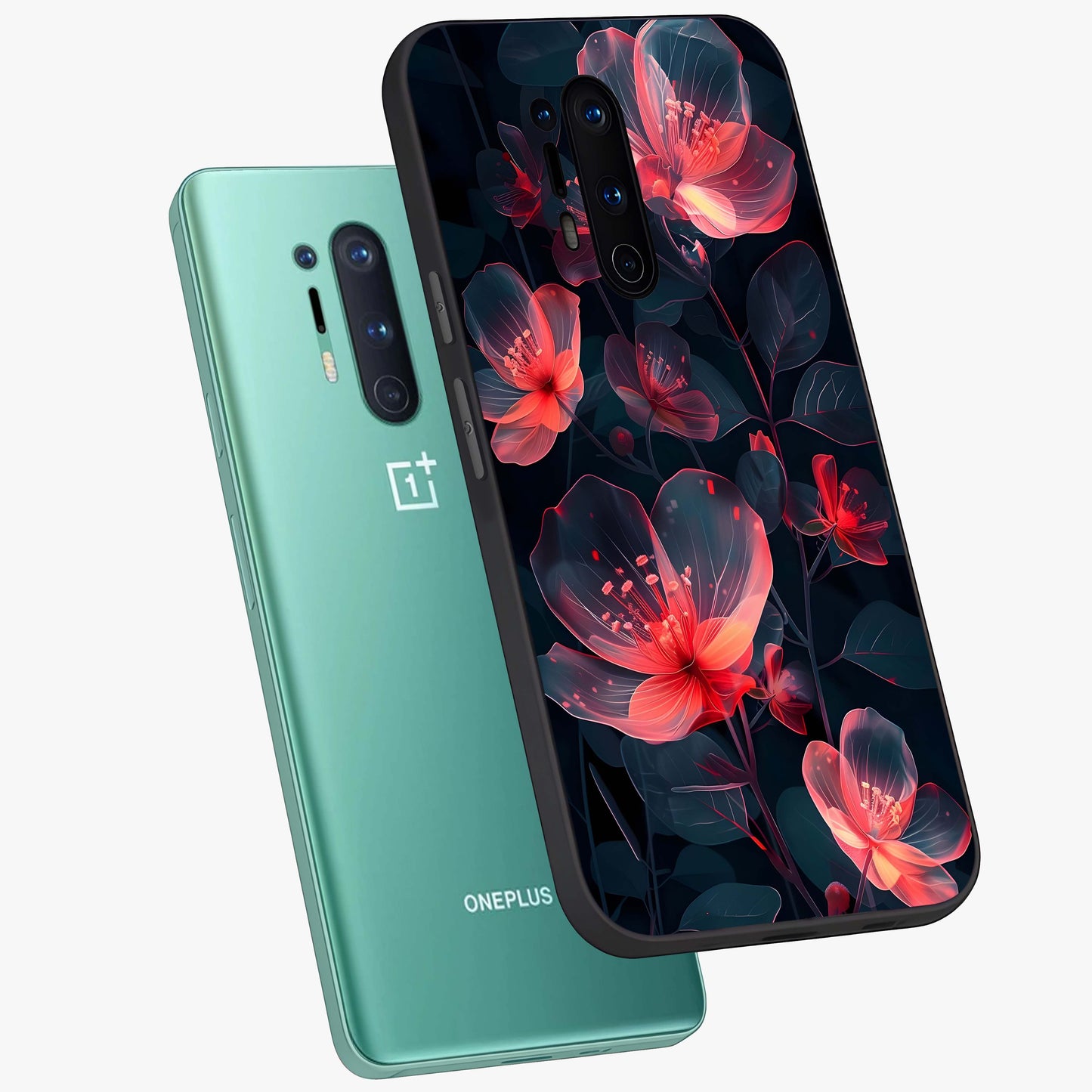 Dark Shade of Flower Glass Case displayed in angled mockup highlighting moody floral illustration with aesthetic dark tones.