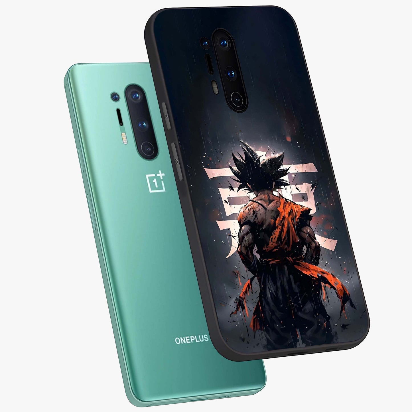 Dark Warrior In Rain Glass Case displayed in angled mockup highlighting dramatic warrior illustration with dark rain aesthetic.