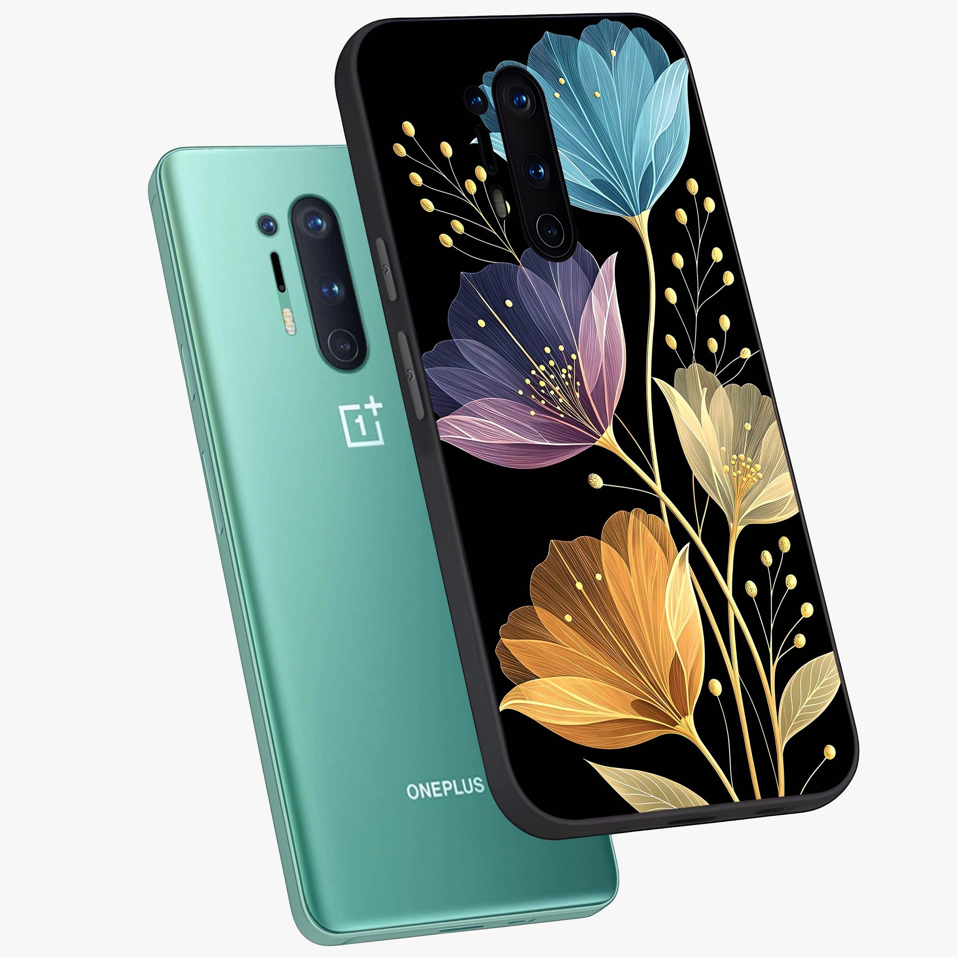 Delicate Multicolor Flowers Glass Case displayed in angled mockup highlighting colorful flower pattern with soft aesthetic style.