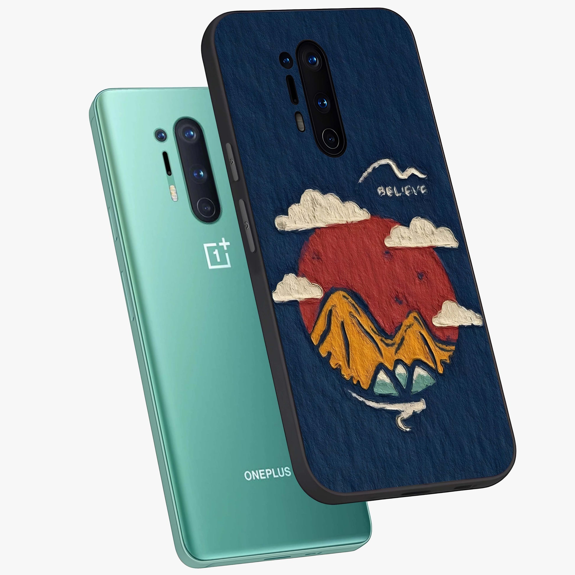 Dream Beyond Mountains Glass Case displayed in angled mockup highlighting dreamy mountain illustration with peaceful aesthetic.