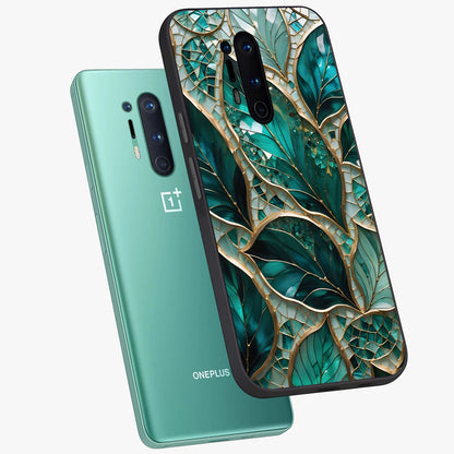Emerald Leaf Glass Glass Case displayed in angled mockup highlighting botanical leaf illustration with elegant natural aesthetic.