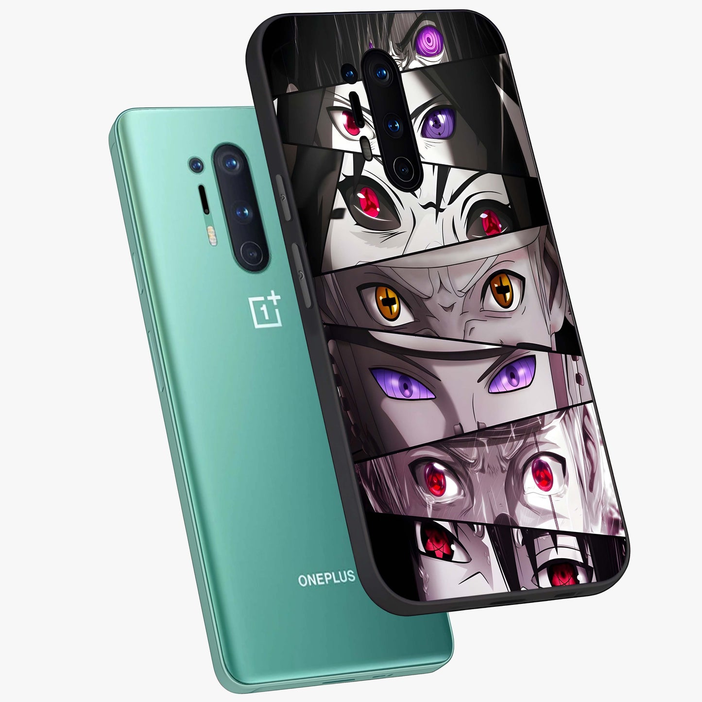 Eyes of Destiny Glass Case displayed in angled mockup highlighting bold eye illustration with mystical aesthetic style.