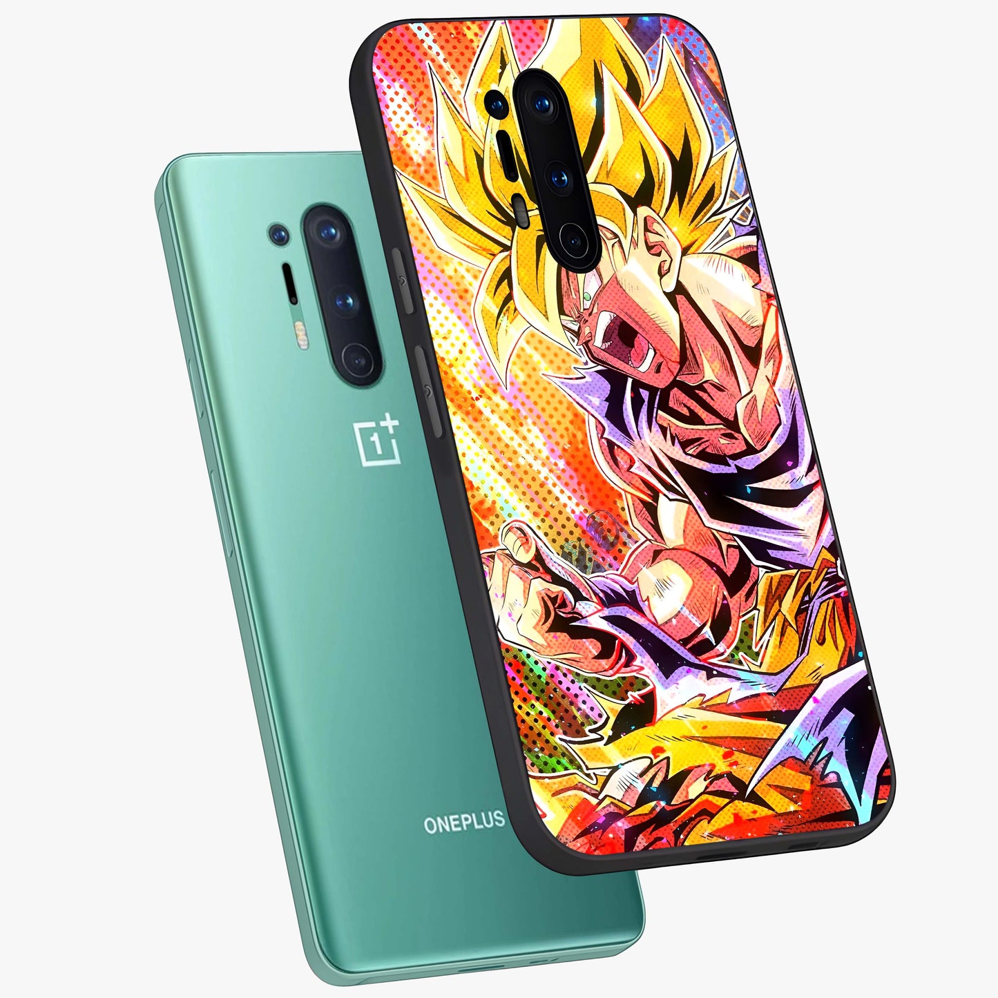 Firing Goku Glass Case displayed in angled mockup highlighting dynamic anime character design with action aesthetic.