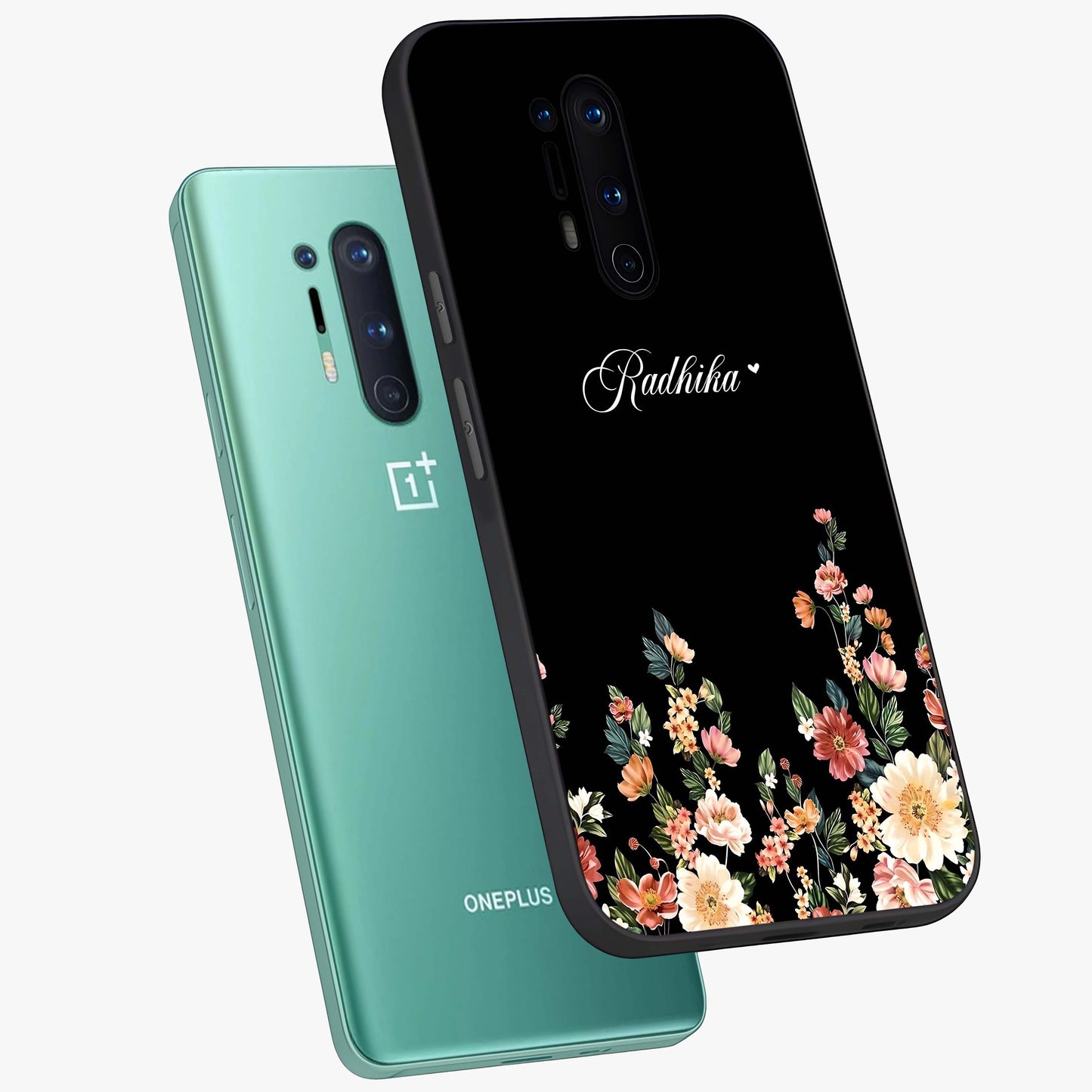 Floral Design With a Custom Personalized Name Glass Case displayed in angled mockup highlighting elegant floral pattern with custom name feature.