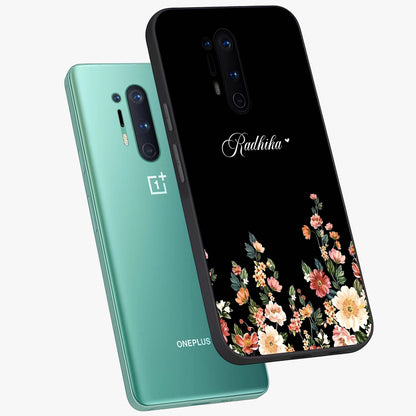 Floral Design With a Custom Personalized Name Glass Case displayed in angled mockup highlighting elegant floral pattern with custom name feature.