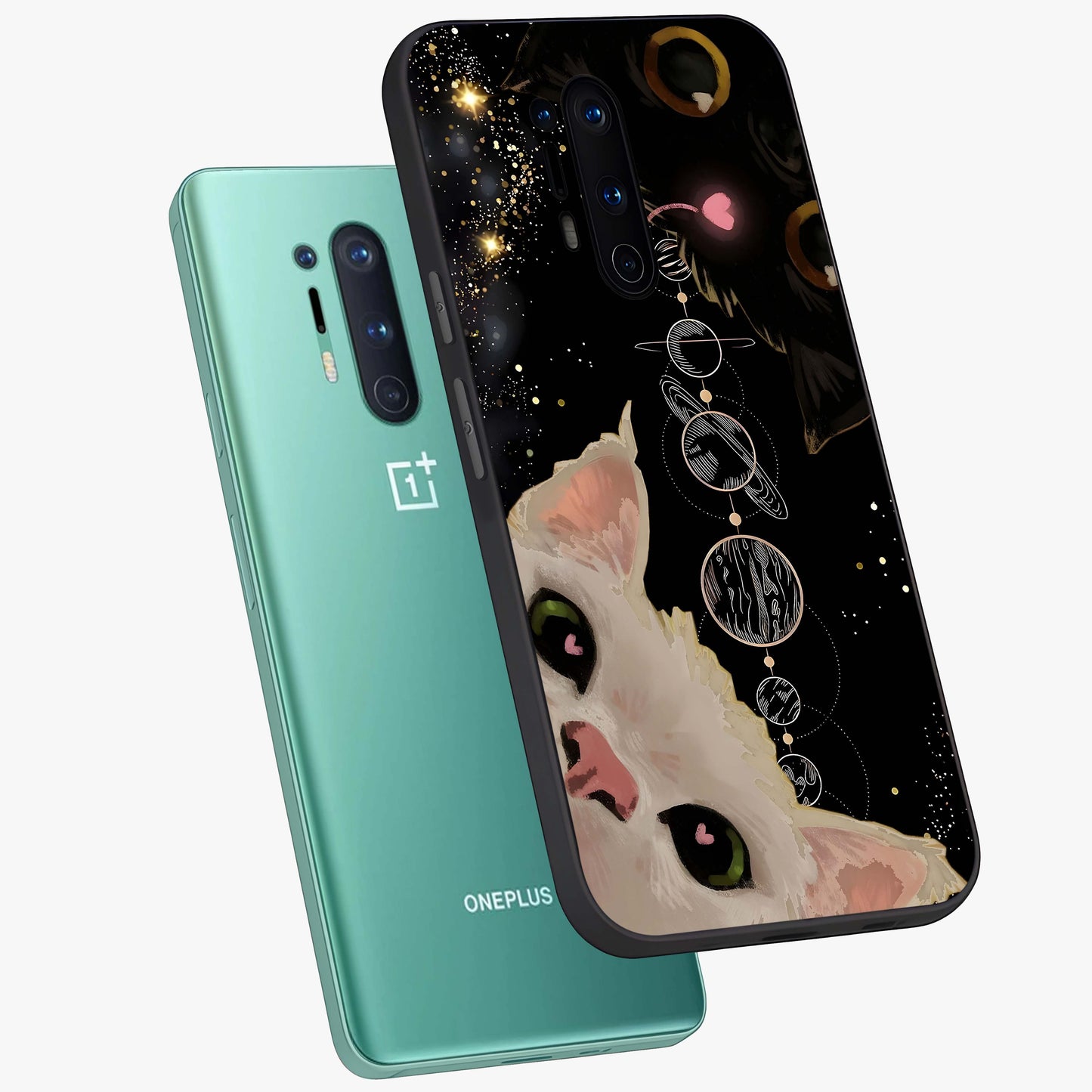 Galactic Cat Glass Case displayed in angled mockup highlighting celestial feline illustration with galaxy aesthetic style.