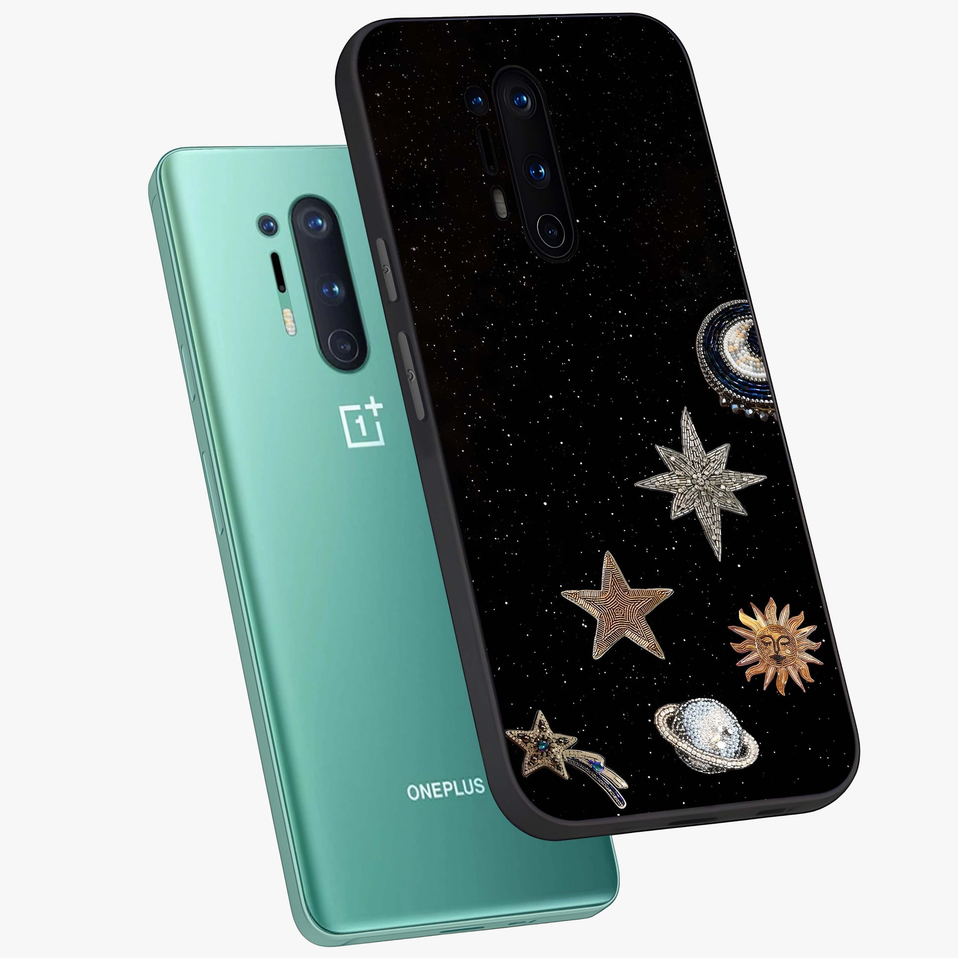 Galactic Charm Glow Glass Case displayed in angled mockup highlighting luminous galaxy inspired design with dreamy aesthetic.