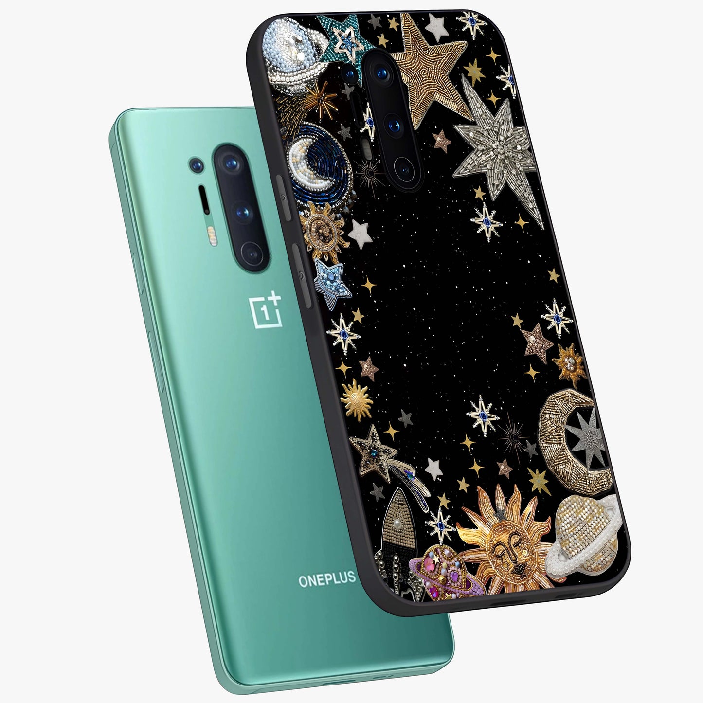 Galactic Jewel Stars Glass Case displayed in angled mockup highlighting shining celestial star design with cosmic aesthetic style.