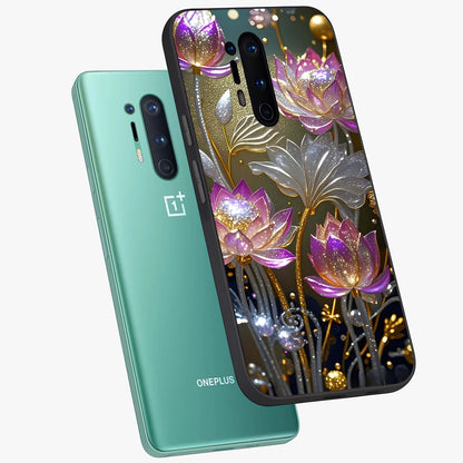 Golden Floral Majesty Glass Case displayed in angled mockup highlighting elegant flower design with royal golden aesthetic.