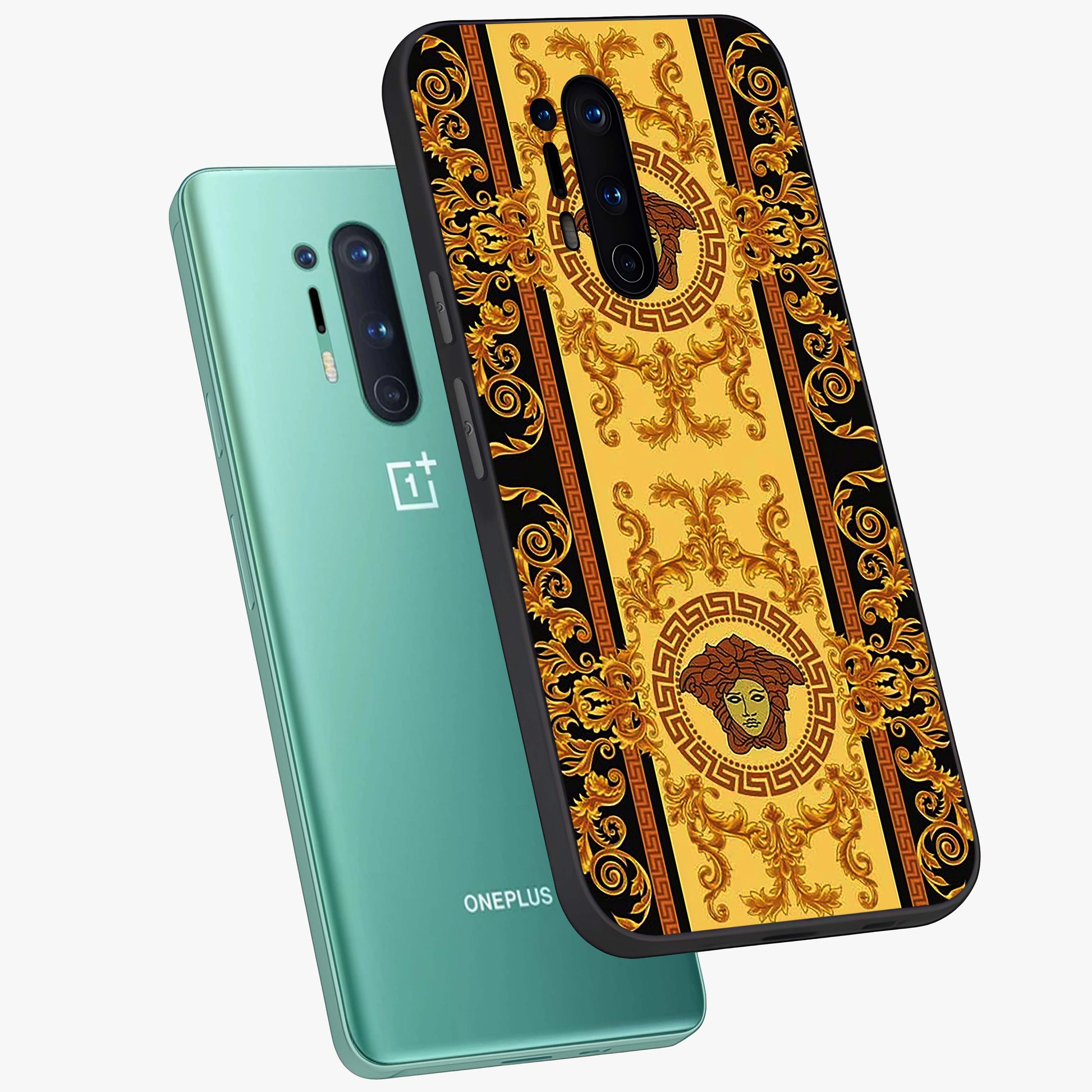 Golden Lotus Glow Glass Case displayed in angled mockup highlighting radiant lotus illustration with spiritual aesthetic.