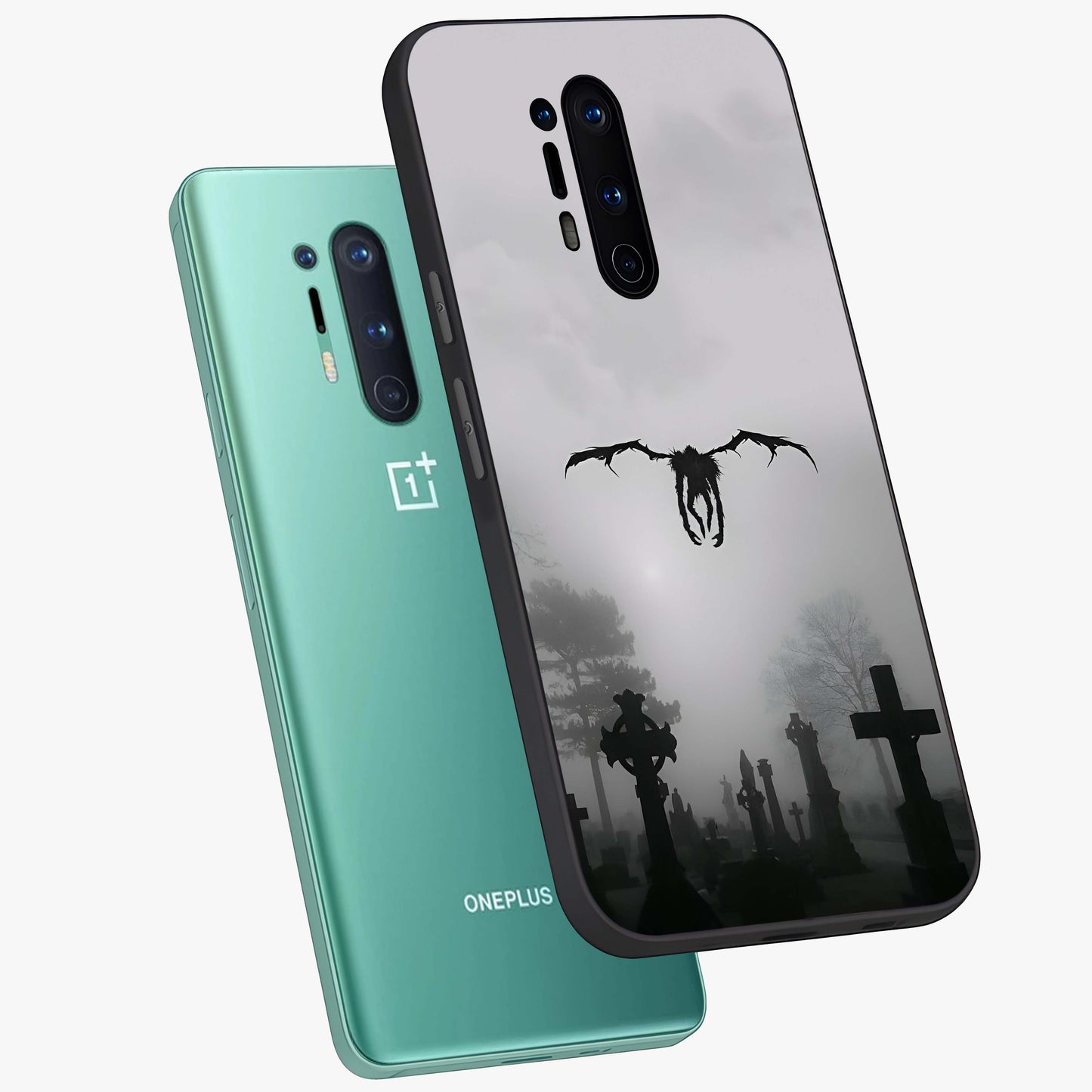 Graveyard Shadow Descent Glass Case displayed in angled mockup highlighting eerie shadow illustration with gothic aesthetic.