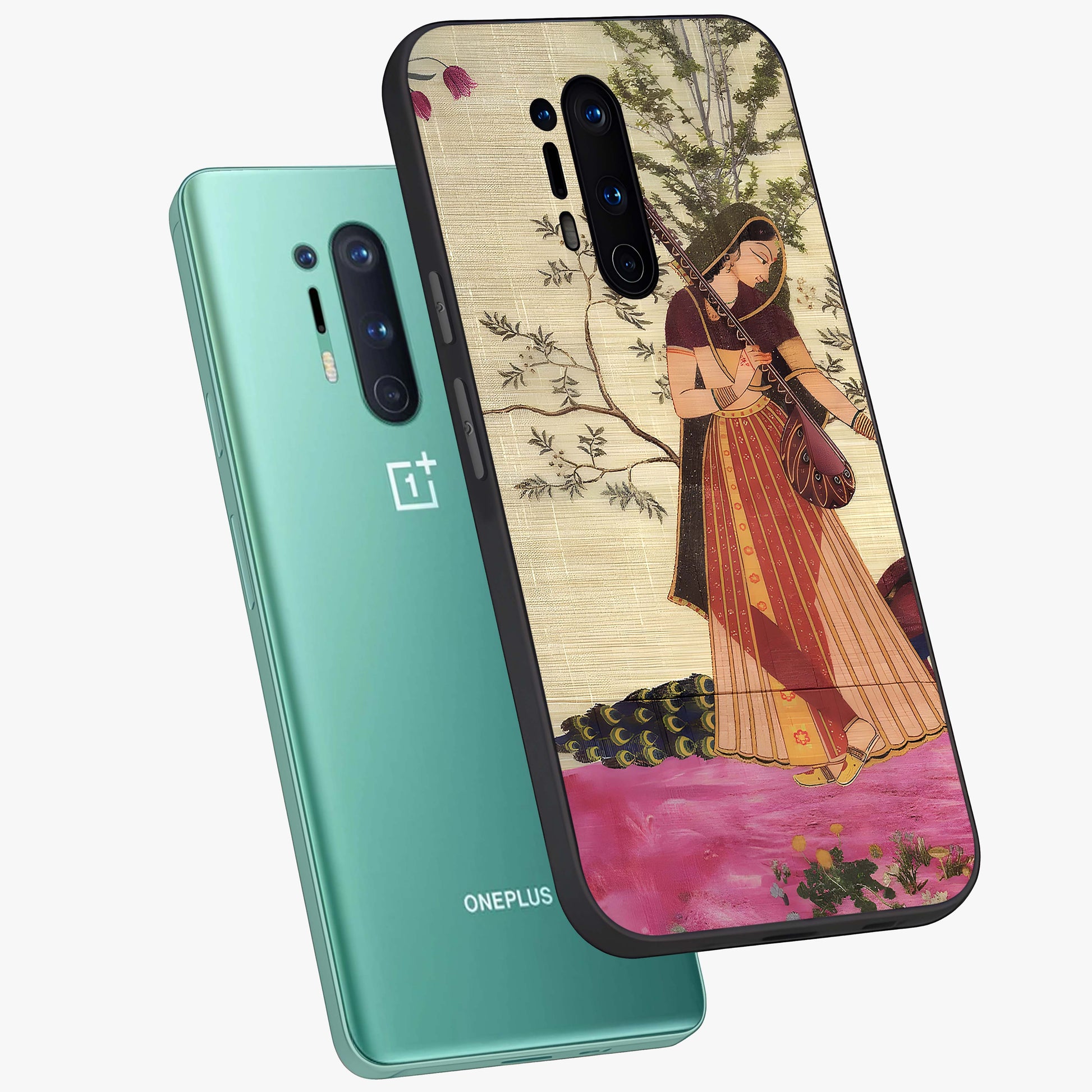 Lady With Veena Art Glass Case displayed in angled mockup highlighting graceful musical illustration with cultural artistic aesthetic.