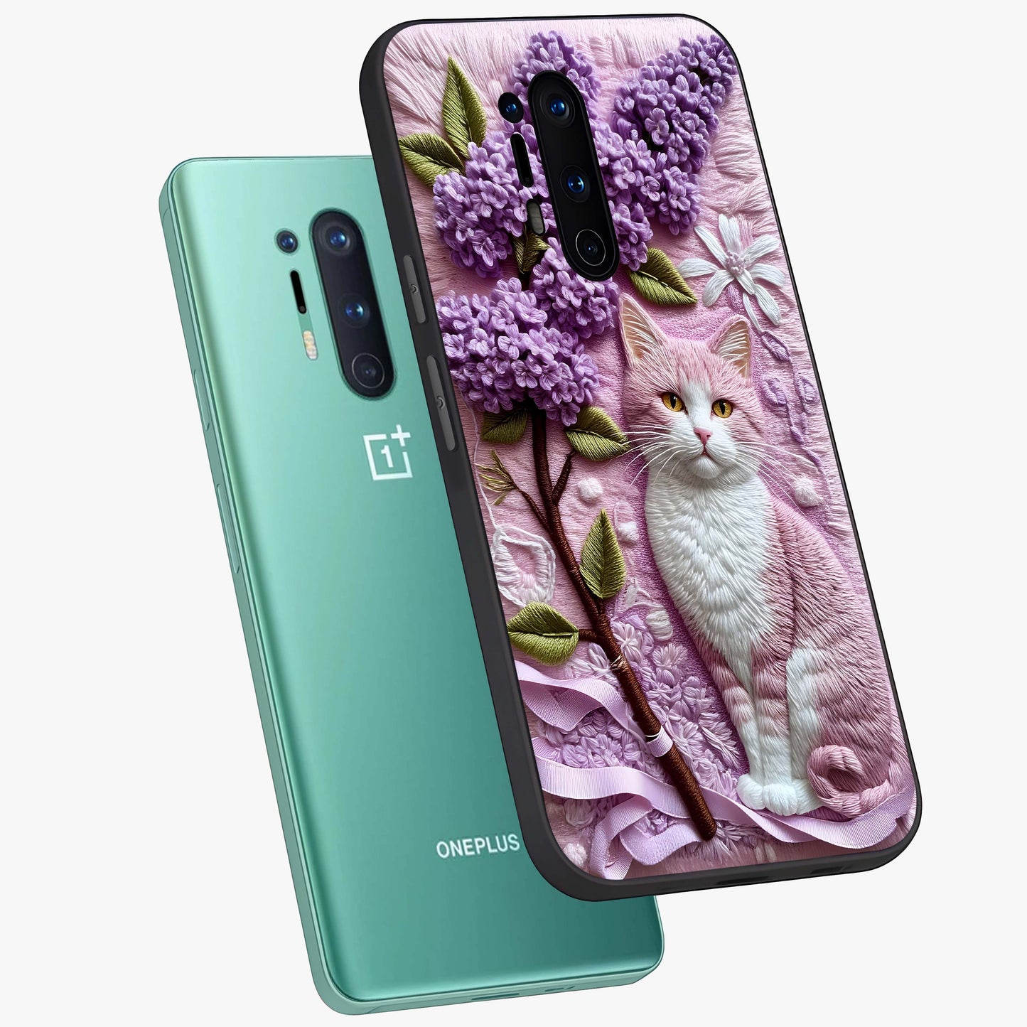 Lavender Cat Whimsy Glass Case displayed in angled mockup highlighting playful feline illustration with pastel lavender aesthetic.
