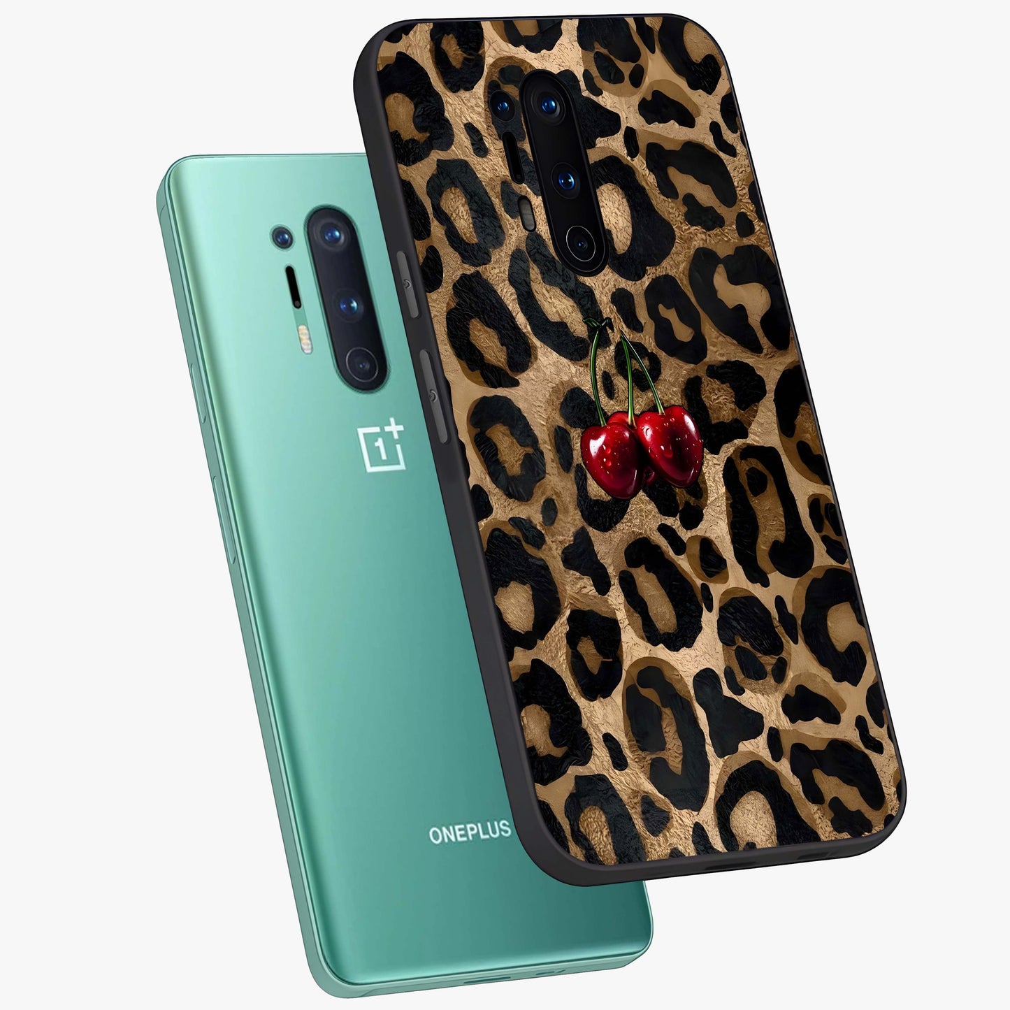Leopard Wild Cherry Glass Case displayed in angled mockup highlighting bold animal print design with playful cherry aesthetic.