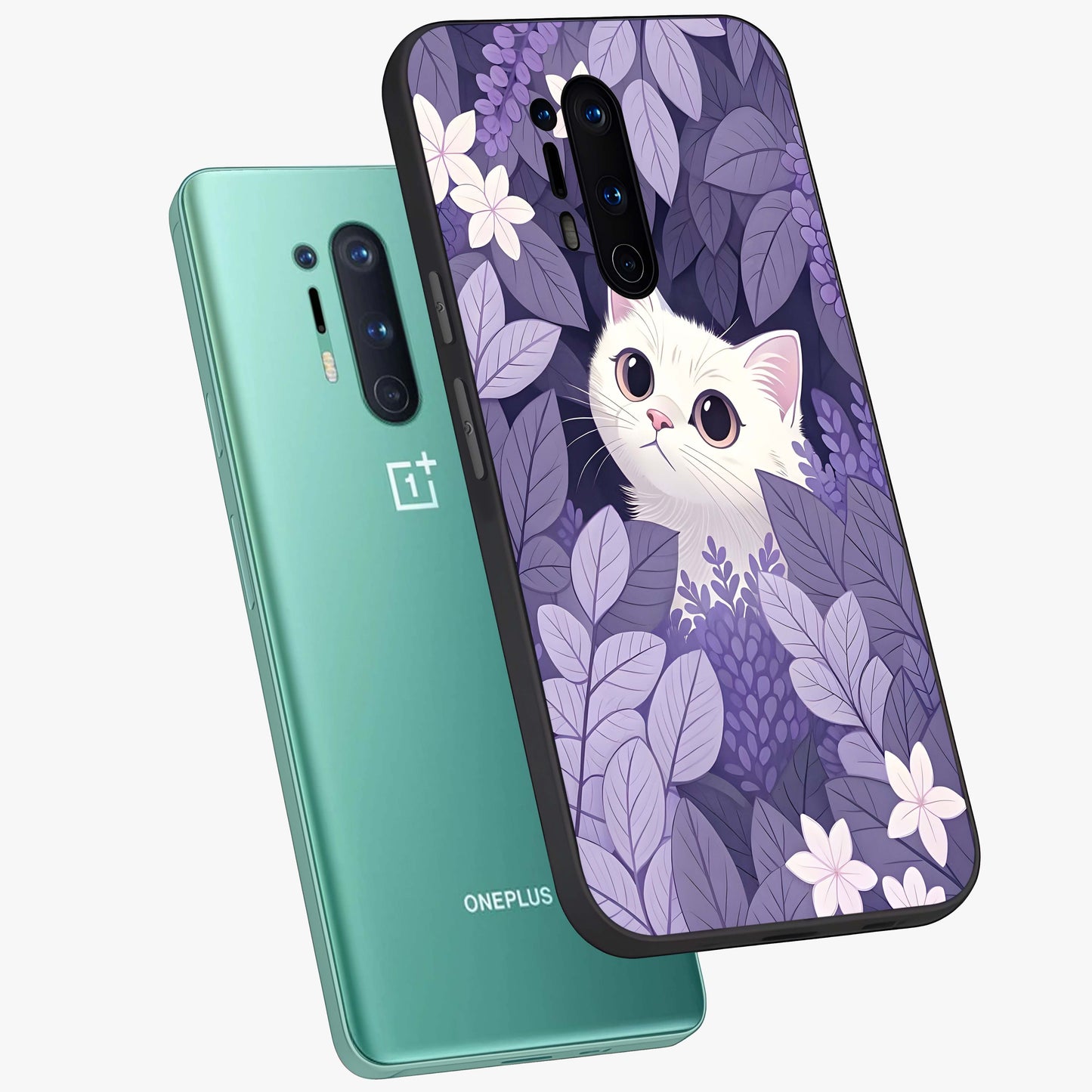 Lilac Hide Peek Cat Glass Case displayed in angled mockup highlighting playful feline illustration with lilac aesthetic design.