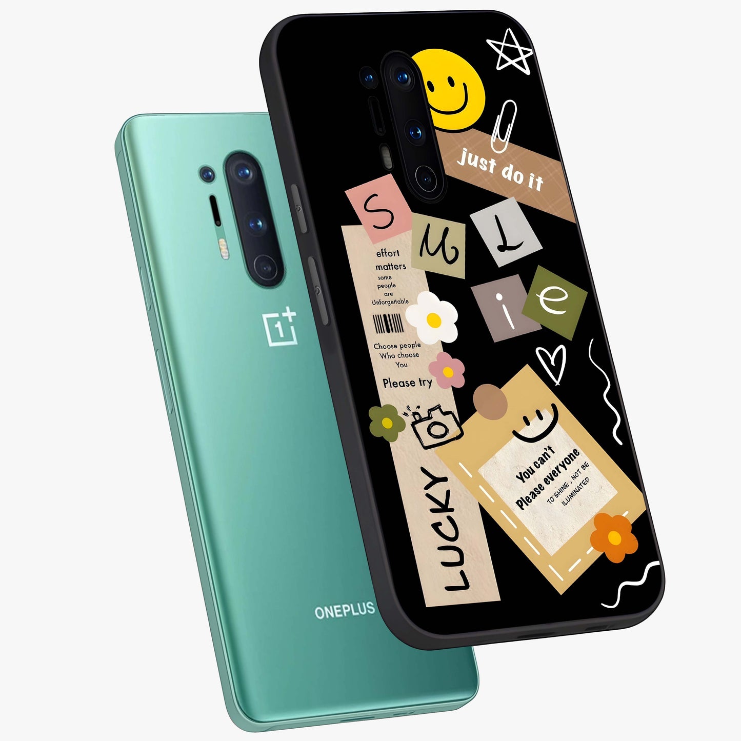 Lucky Aesthetic Collage Glass Case displayed in angled mockup highlighting stylish collage pattern with modern aesthetic vibe.