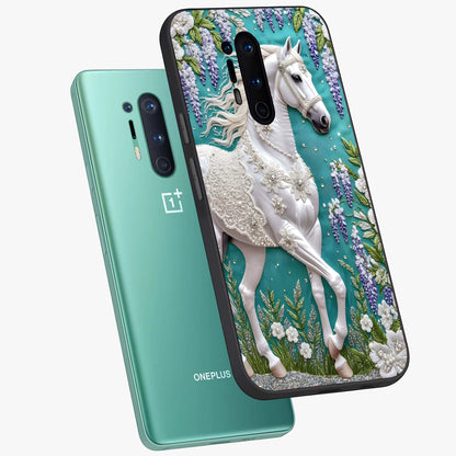 Majestic Floral Stallion Glass Case displayed in angled mockup highlighting majestic stallion illustration with elegant floral aesthetic.