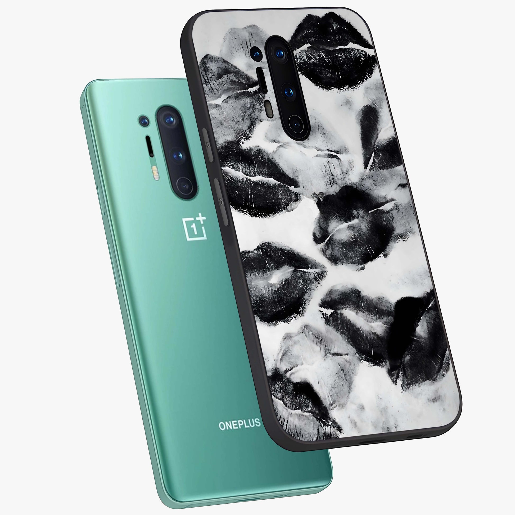 Midnight Kiss Marks Glass Case displayed in angled mockup highlighting playful romantic design with bold midnight aesthetic.