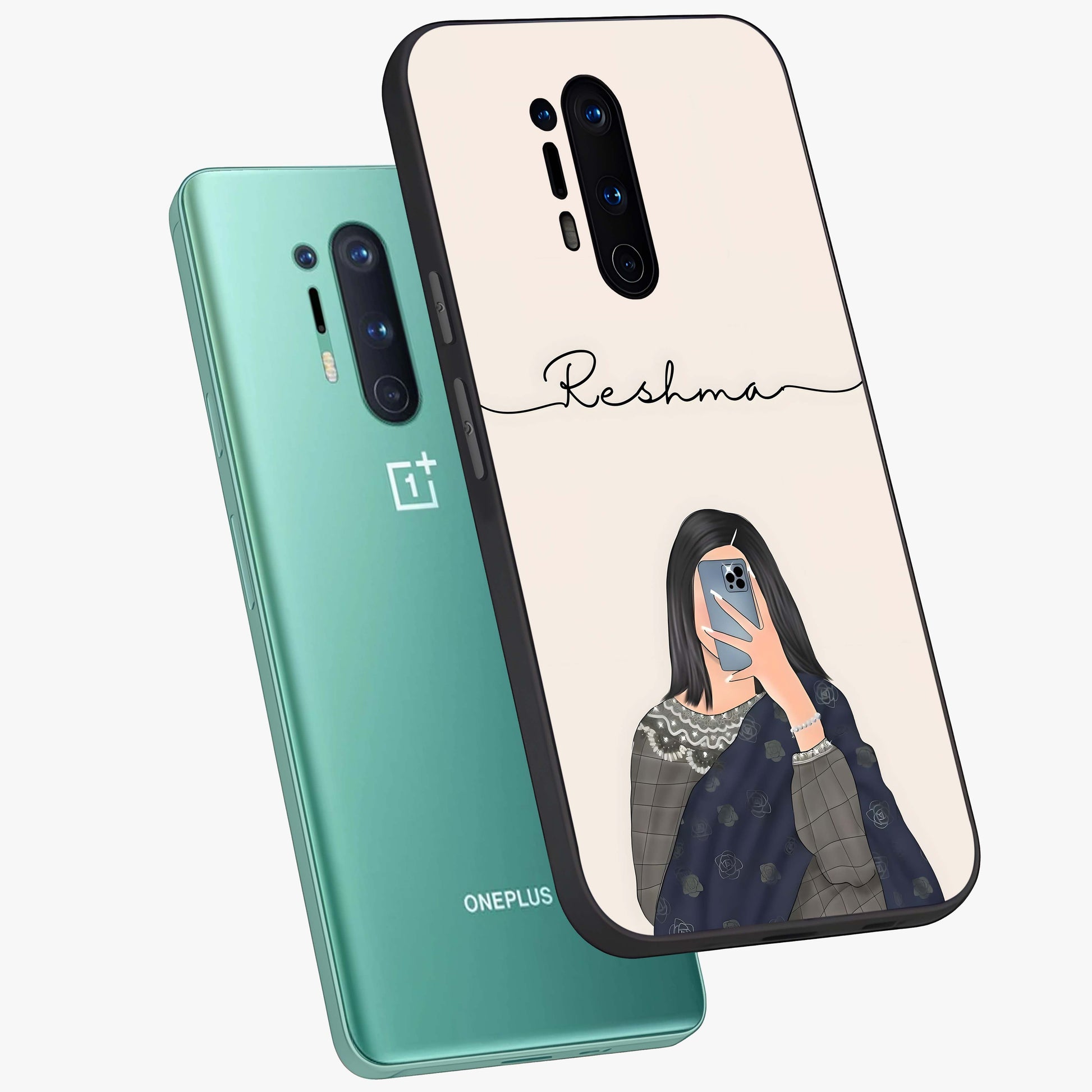 Mirror Mood Muse With Custom Name Glass Case displayed in angled mockup highlighting aesthetic mirror inspired design with custom name feature.