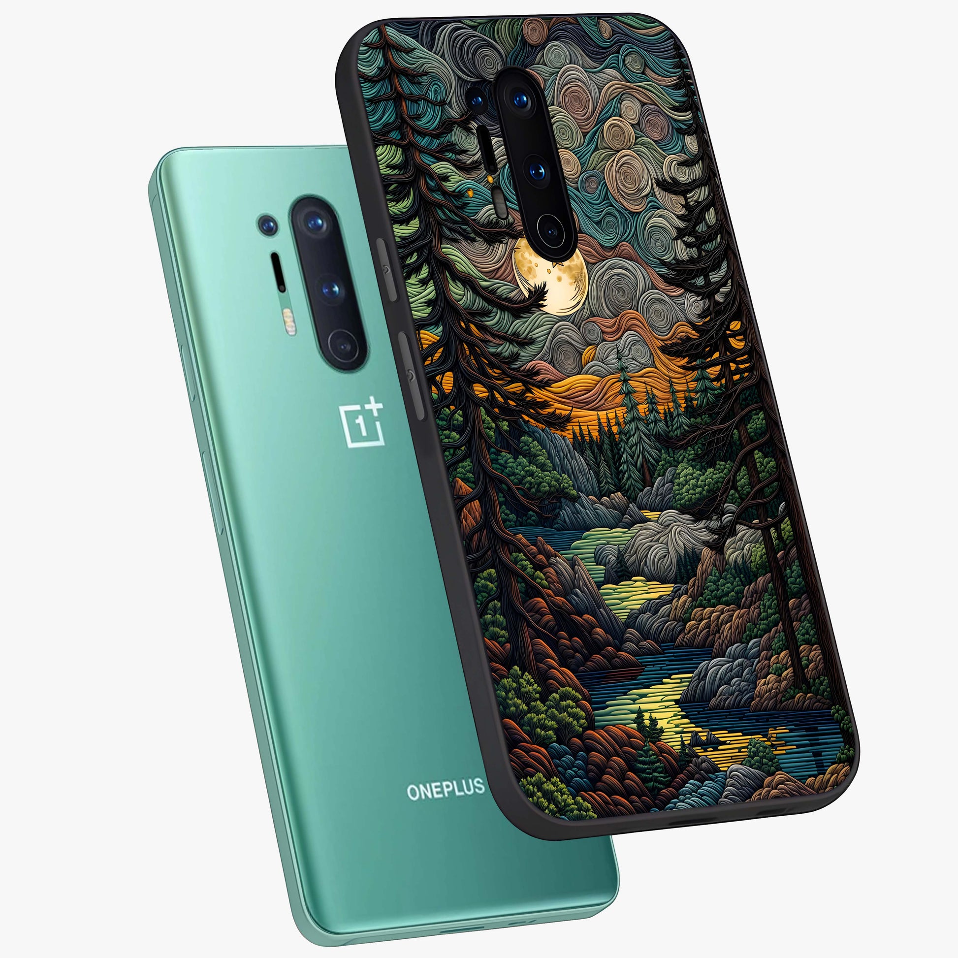 Moonlight Forest Dream Glass Case displayed in angled mockup highlighting dreamy forest design with glowing moon aesthetic.