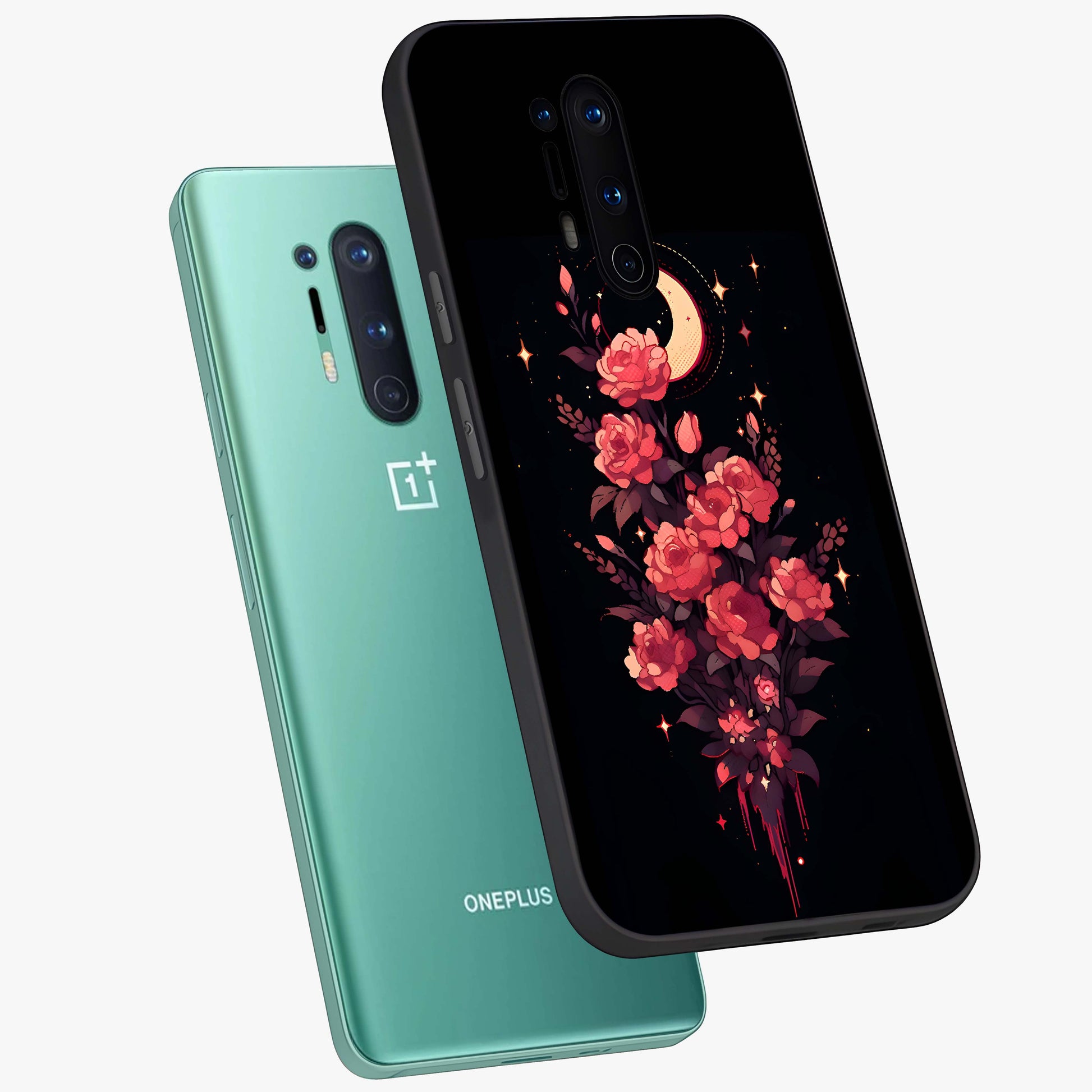 Moonlit Floral Elegance Glass Case displayed in angled mockup highlighting graceful flower design with soft moonlight aesthetic.