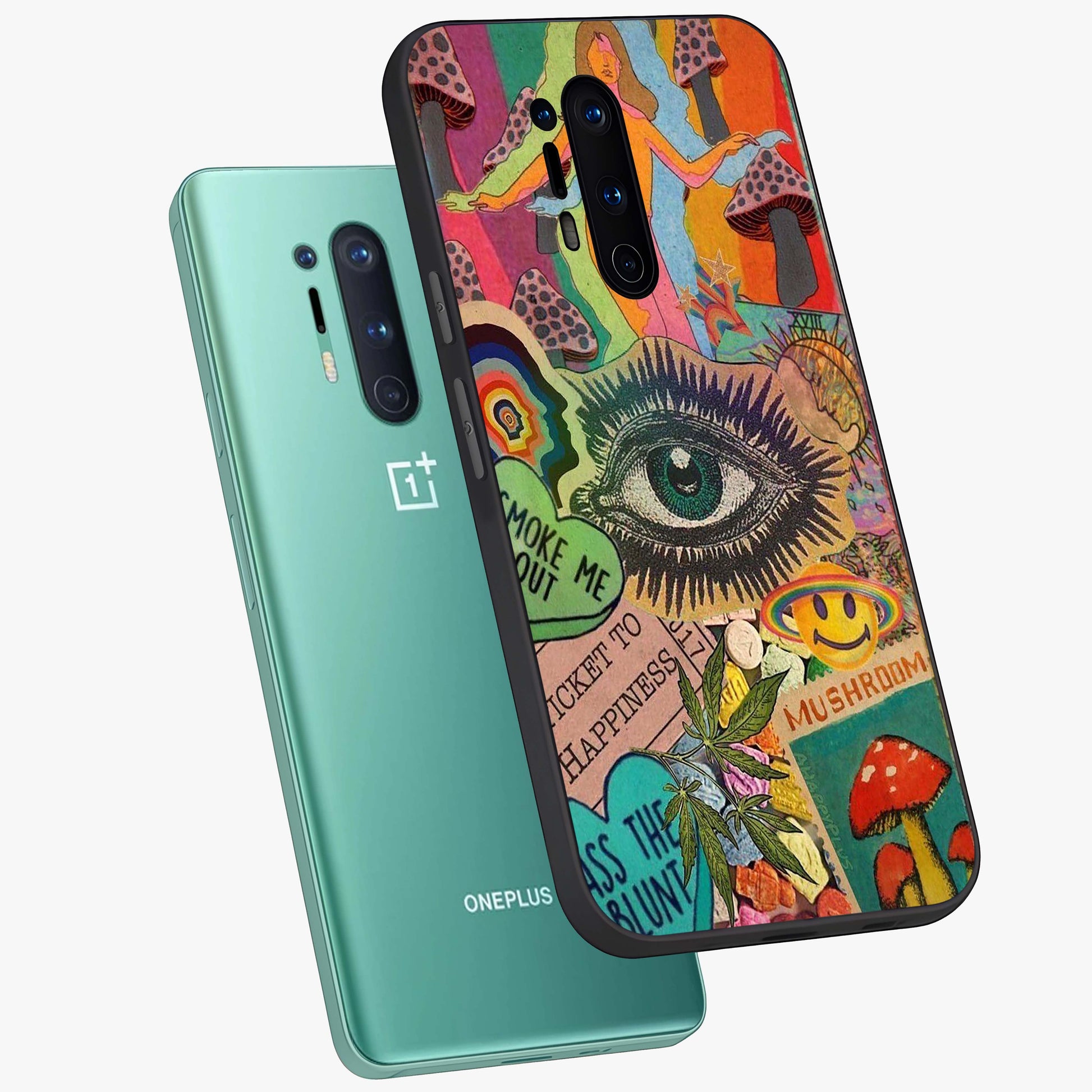 Mystic Eye Wonderland Glass Case displayed in angled mockup highlighting magical eye illustration with dreamy aesthetic.