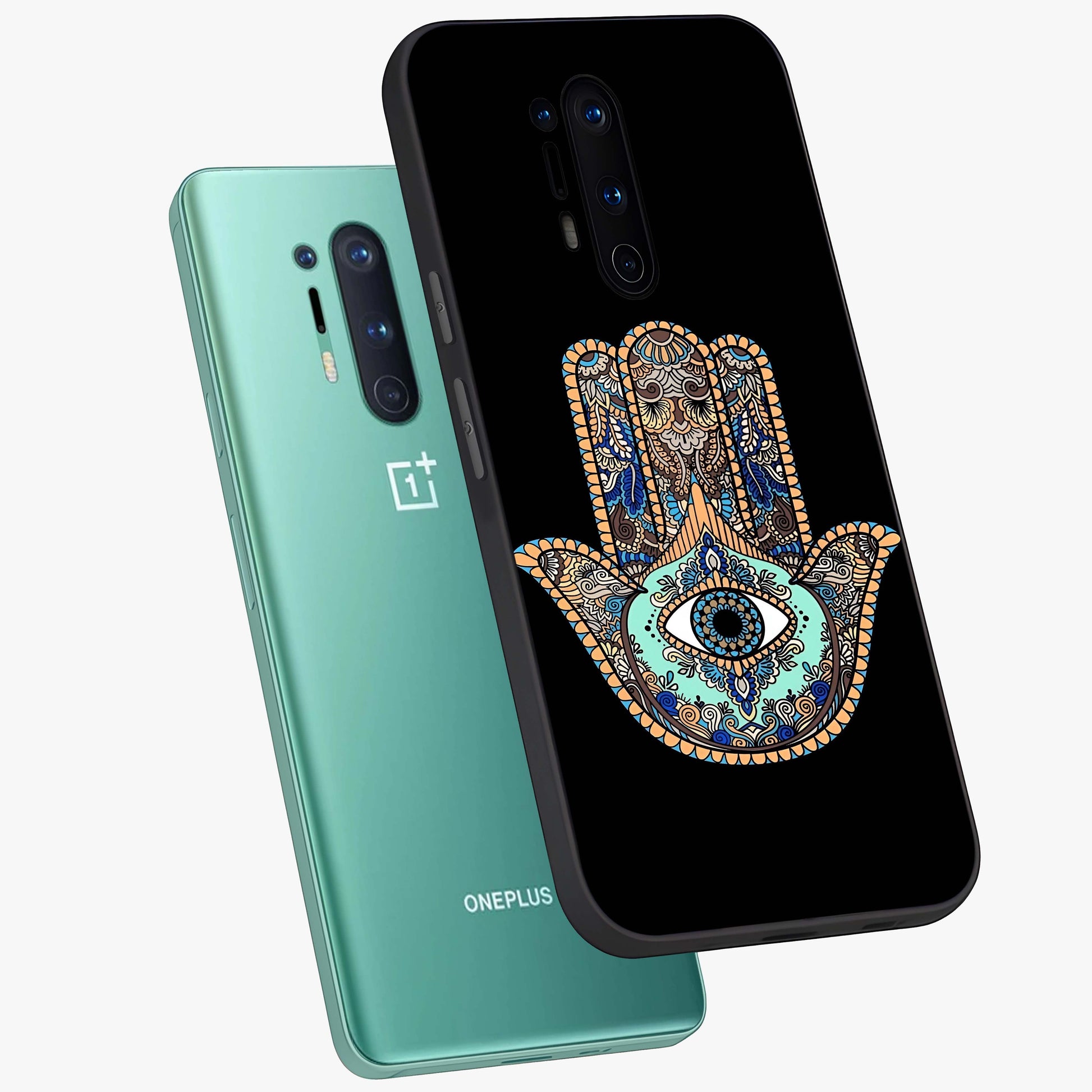 Mystic Hamsa Eye Glass Case displayed in angled mockup highlighting spiritual hamsa symbol with mystical aesthetic style.