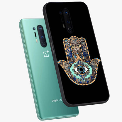 Mystic Hamsa Eye Glass Case displayed in angled mockup highlighting spiritual hamsa symbol with mystical aesthetic style.
