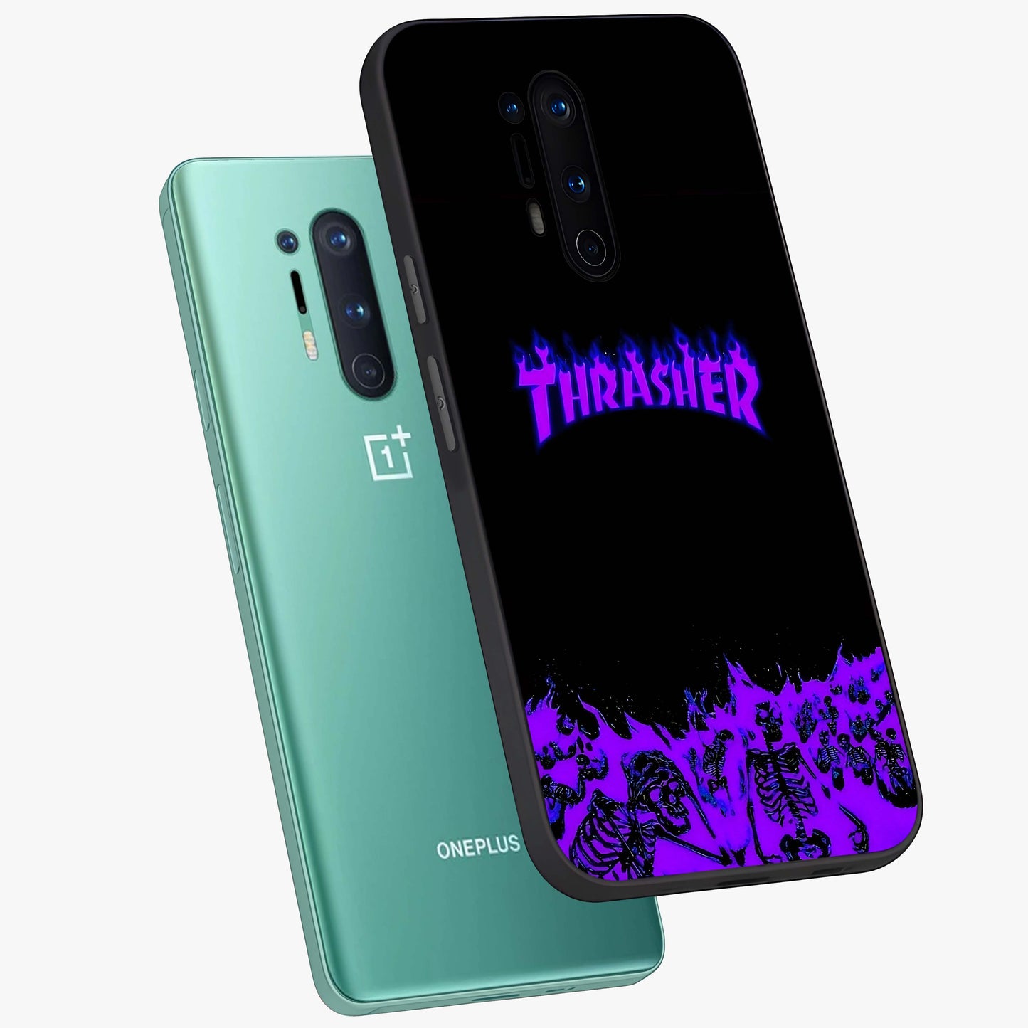 Neon Flame Riot Glass Case displayed in angled mockup highlighting glowing flame design with vibrant neon aesthetic.
