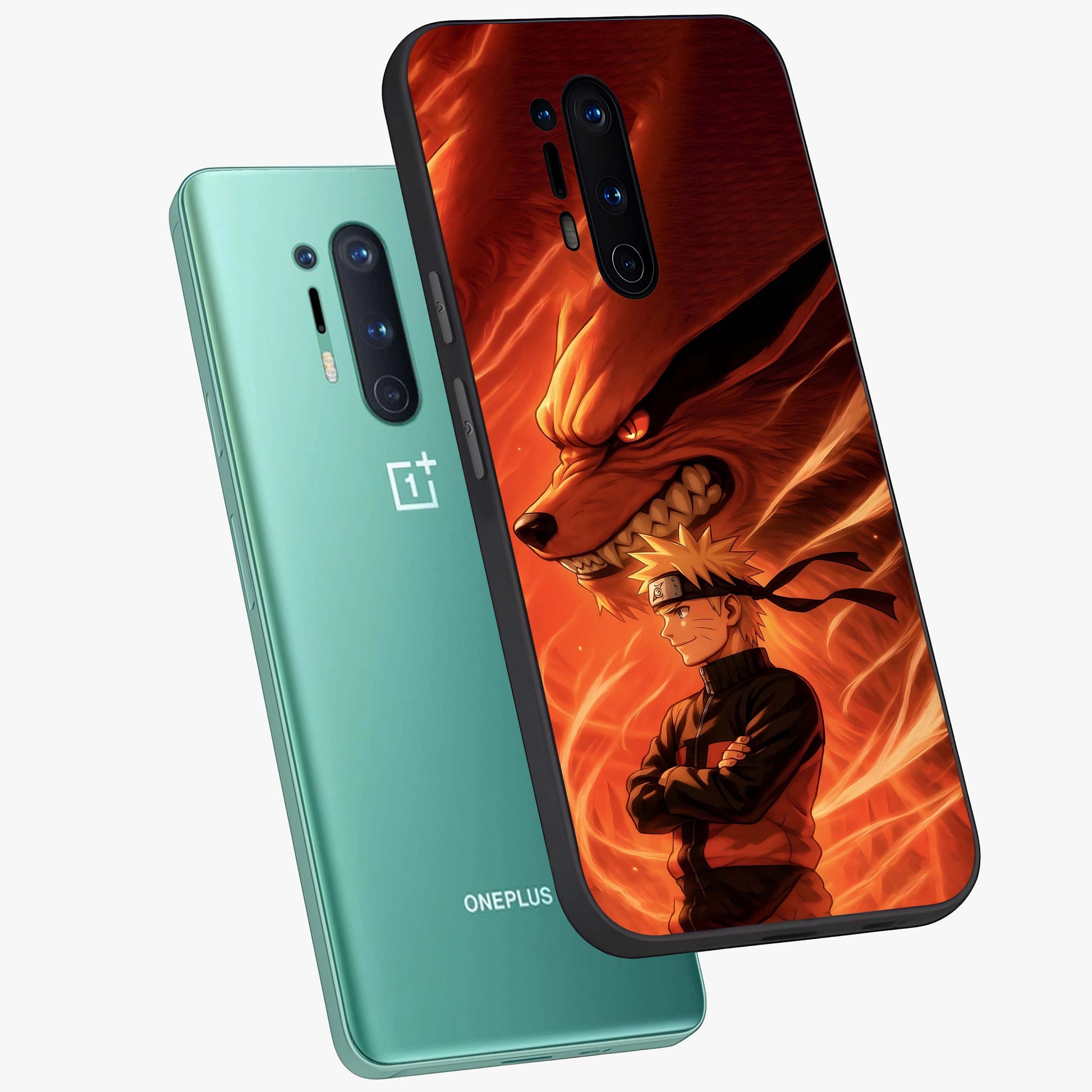 Nine Tails Legacy Glass Case displayed in angled mockup highlighting dynamic anime beast illustration with bold mystical aesthetic.